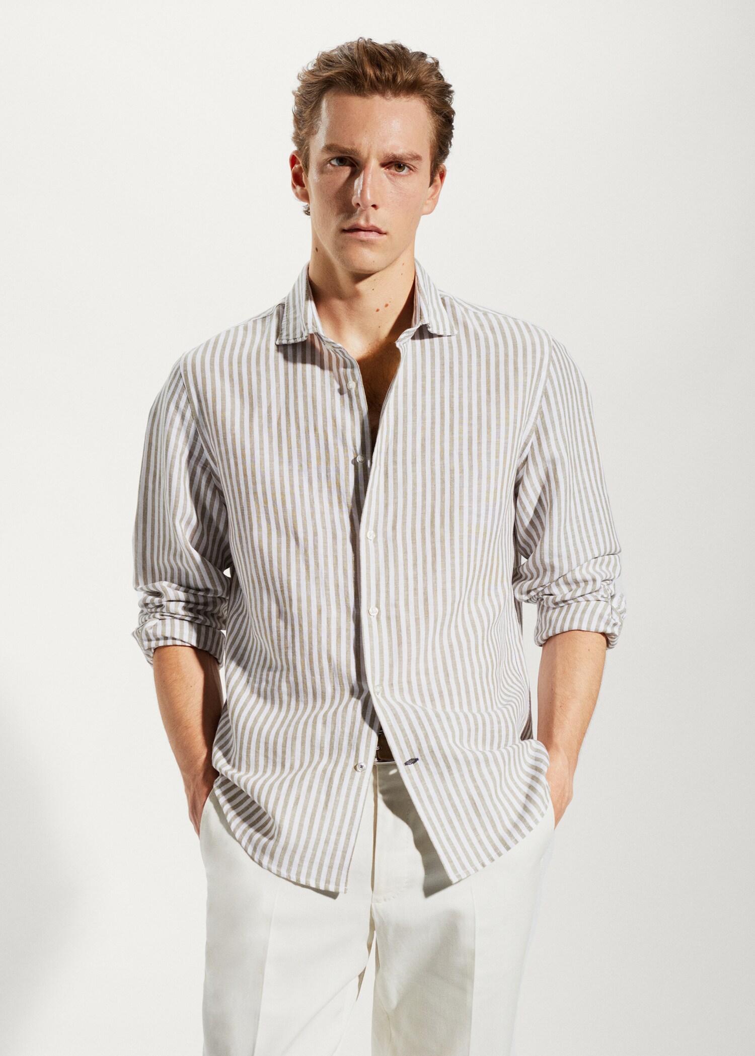 Slim fit striped linen shirt - Medium plane