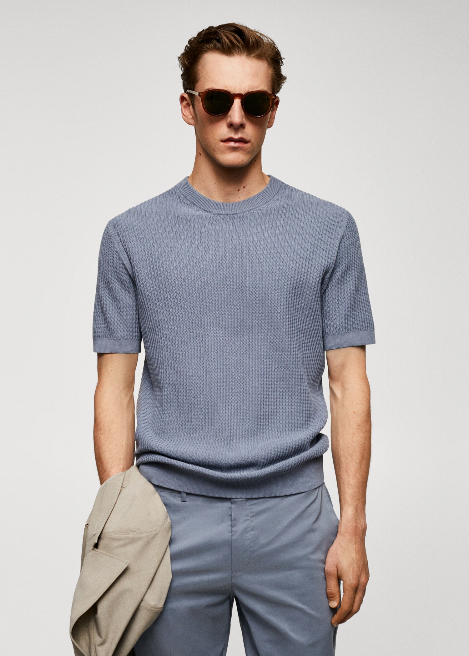 T-shirt 100 % coton structuré côtelé - Plan moyen