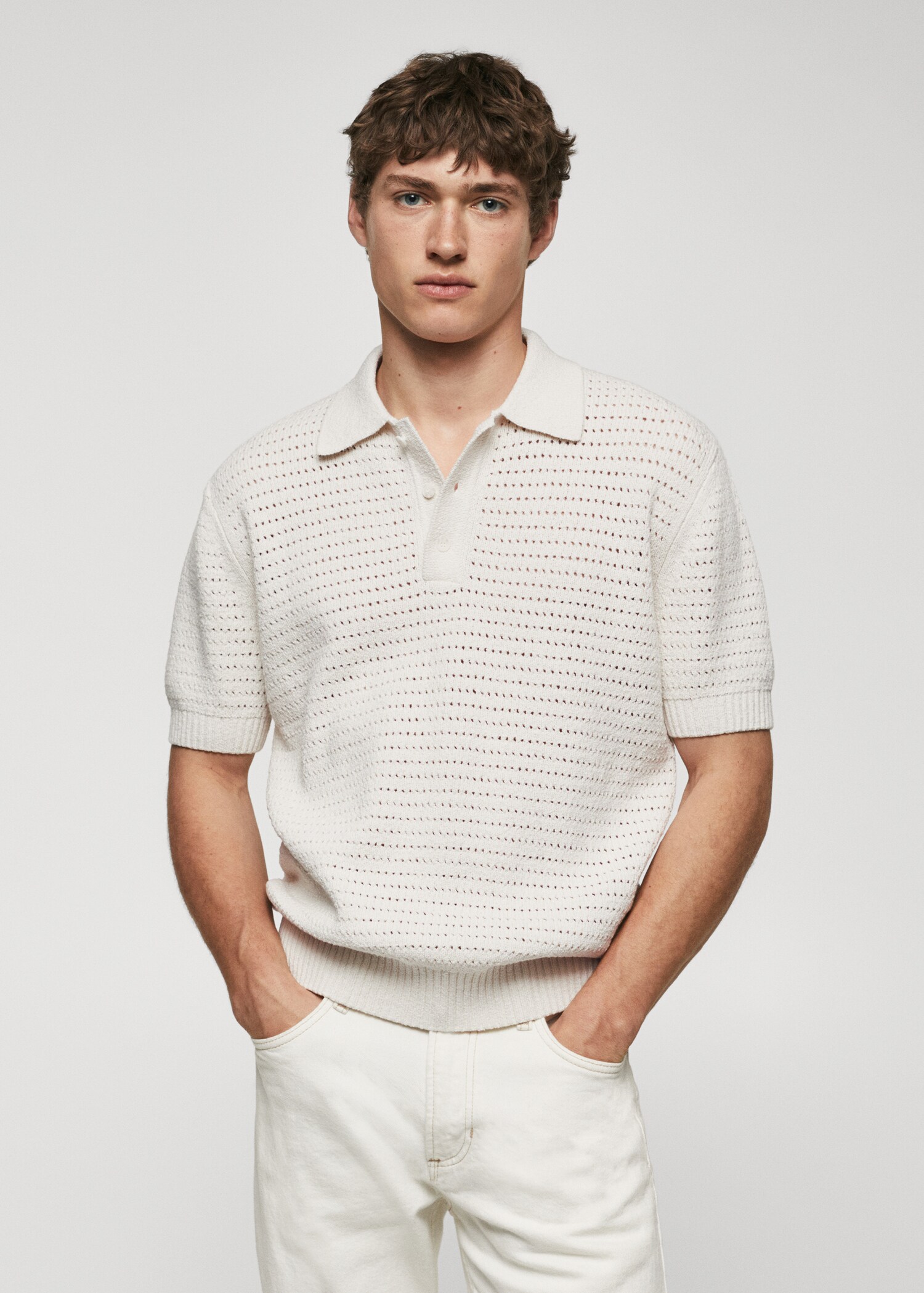 Polo maille coton ajouré - Plan moyen