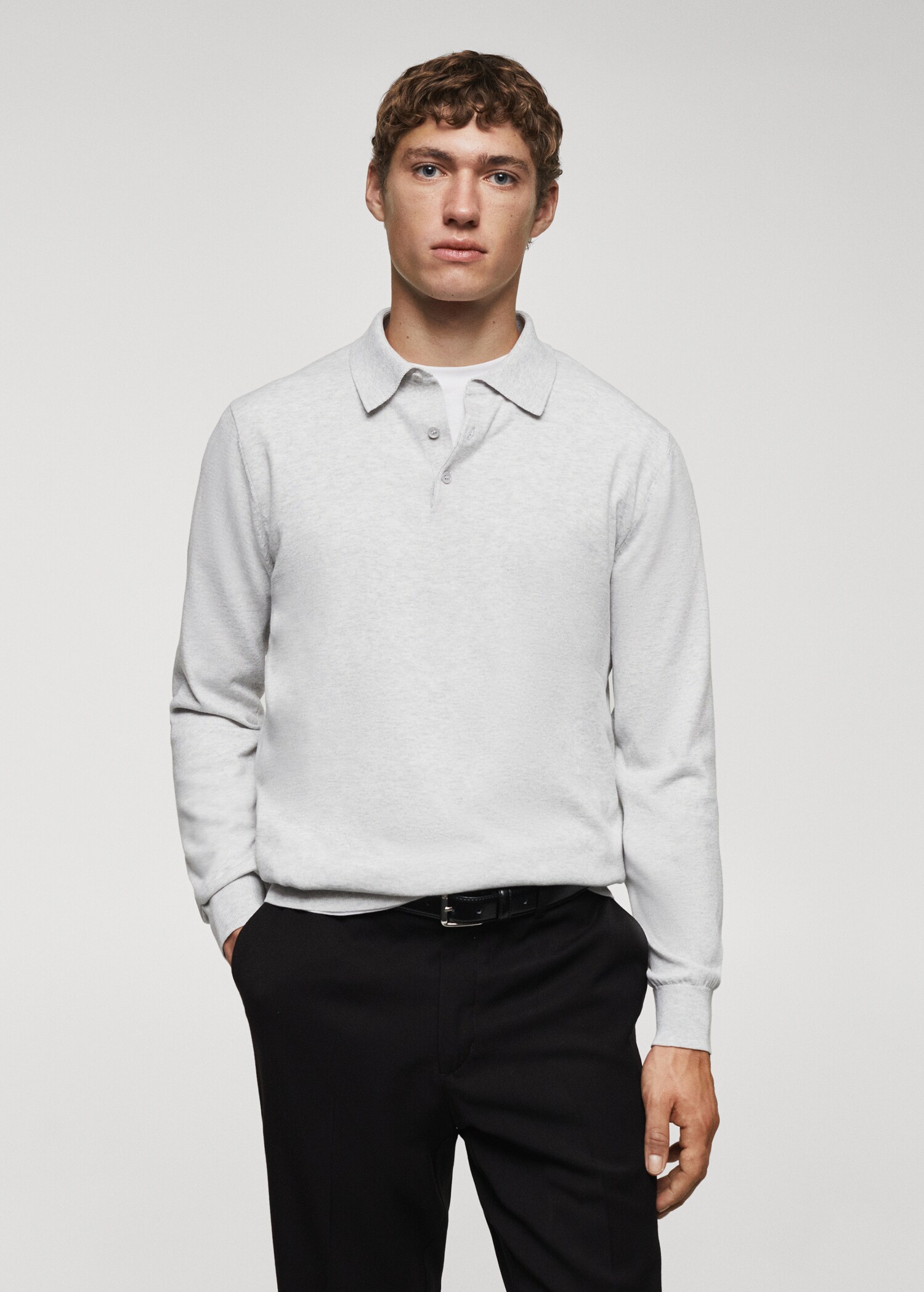 Long-sleeved cotton jersey polo shirt - Medium plane