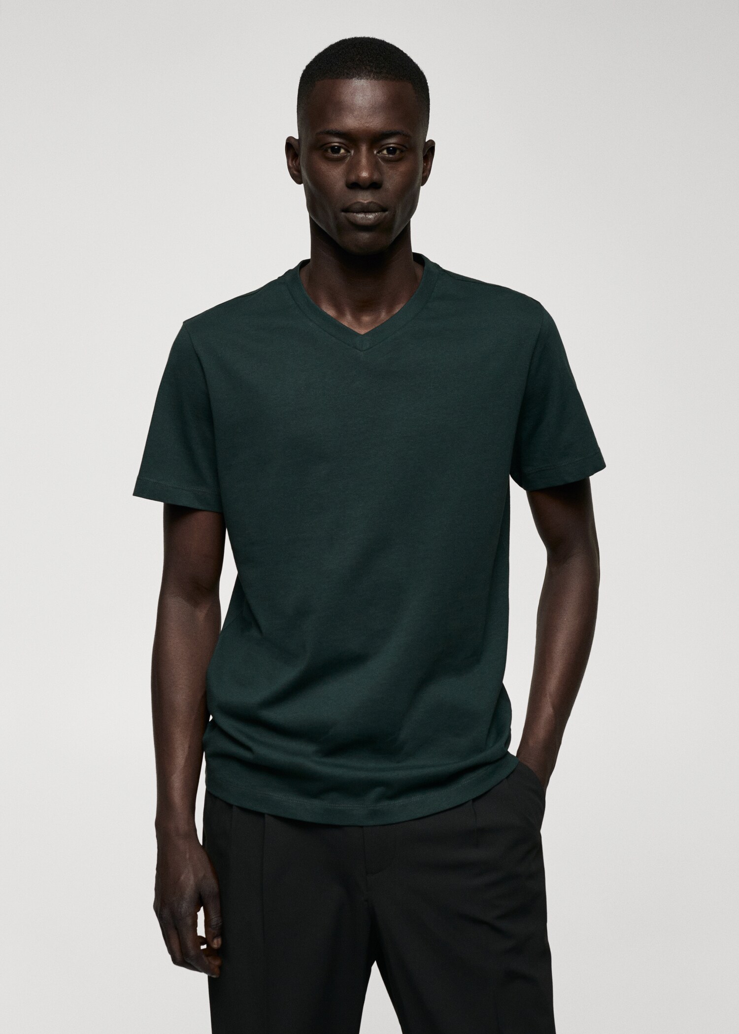 Basic cotton V-neck T-shirt - Medium plane