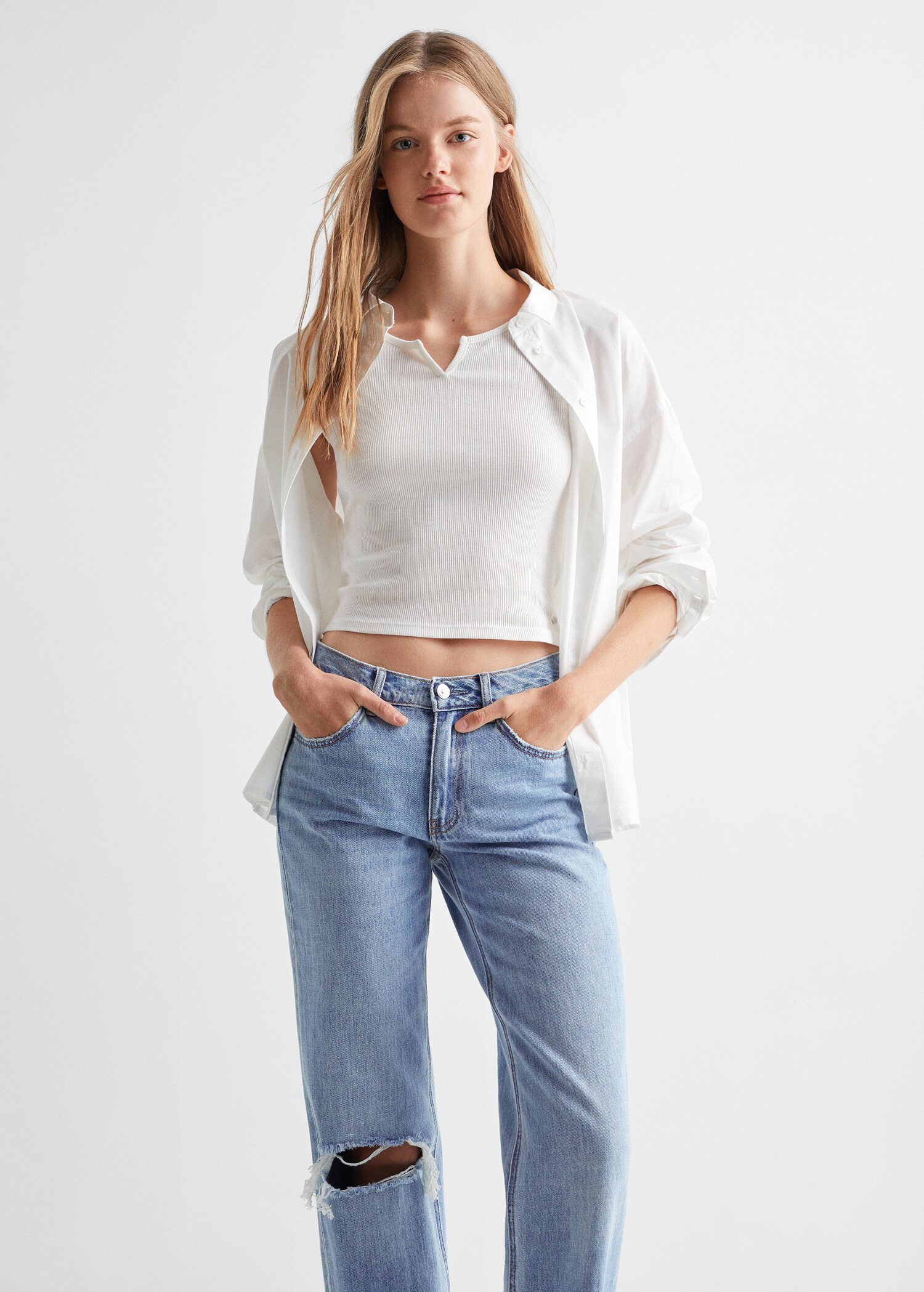 Turned-up straight jeans - Medium plane