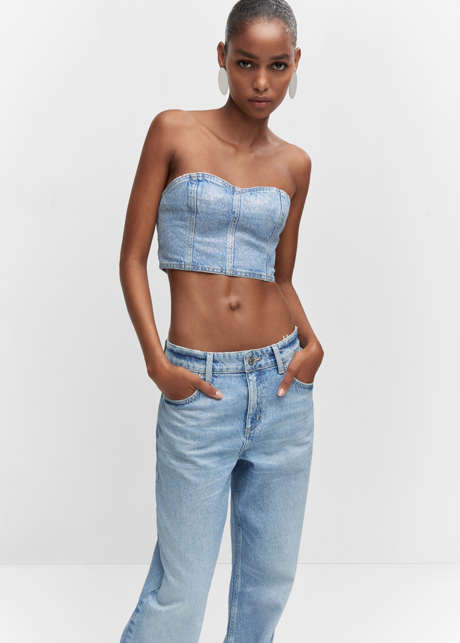 Shiny straight-leg jeans - Details of the article 1