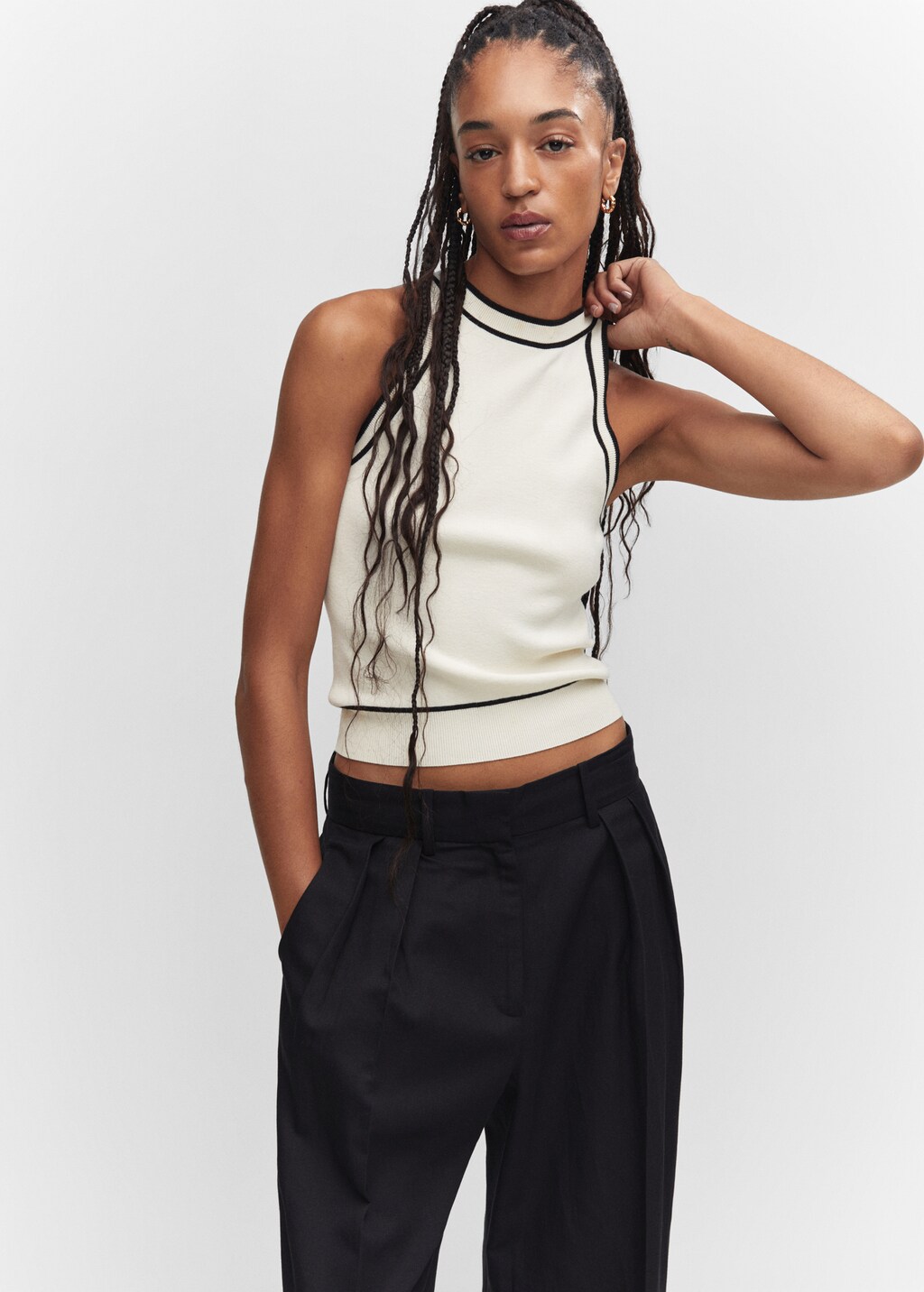 Gebreide top met contrasterende details Dames MANGO Suriname