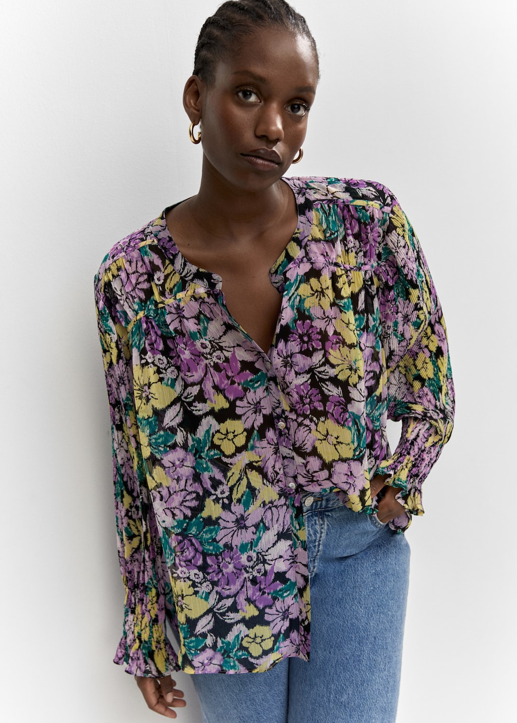 Floral textured blouse Women MANGO USA