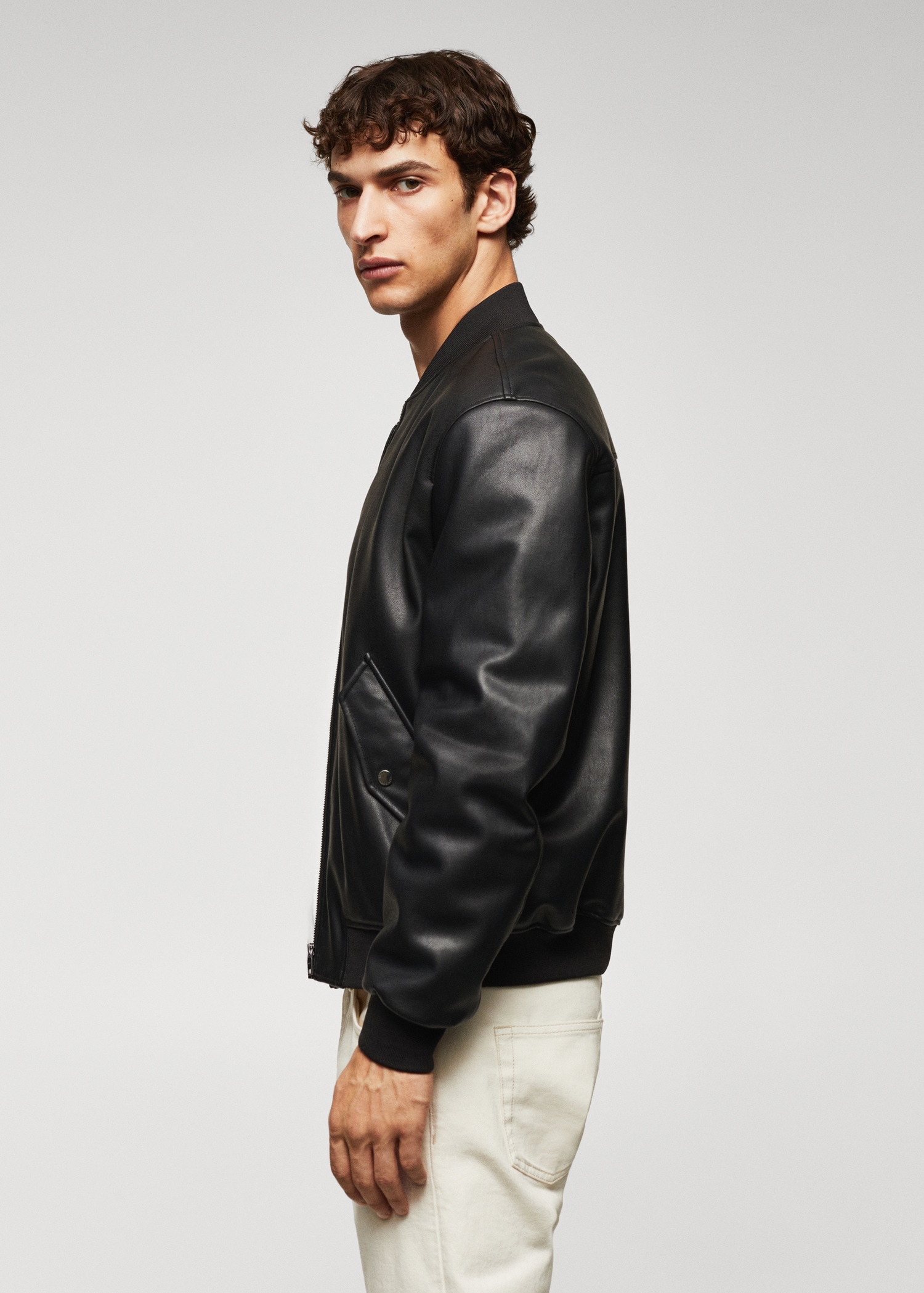 Leather-effect bomber jacket
