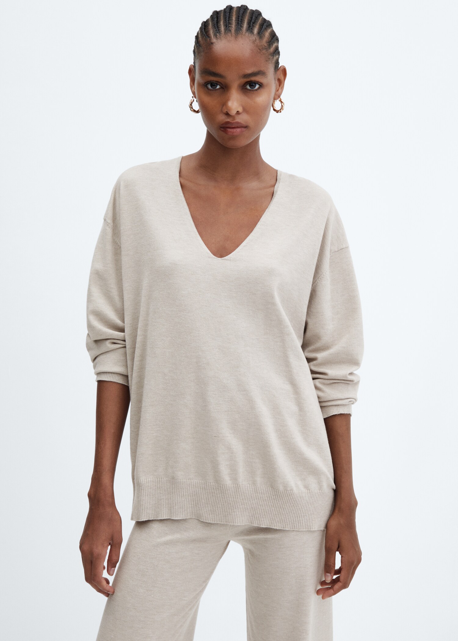 Pull-over maille fine col V - Plan moyen