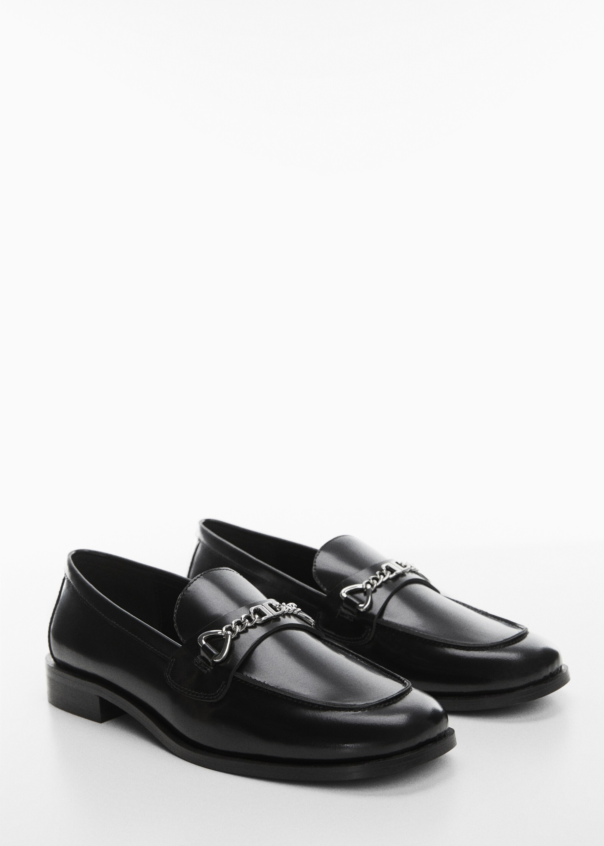 Mocasín cadenas piel - Plano medio, Negro. Ref: 57015976-00.