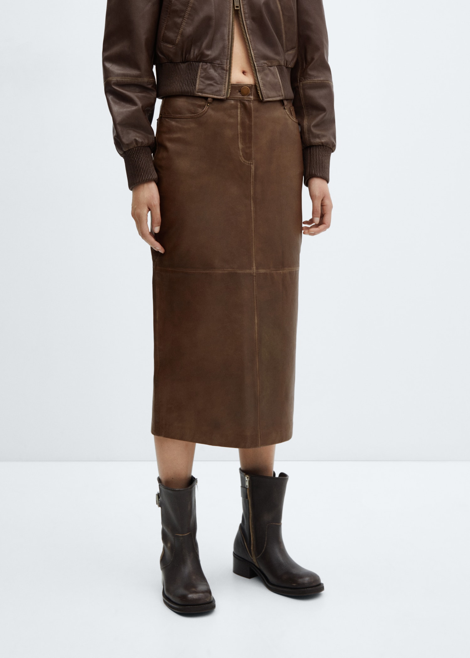 Leather midi skirt - Main Image