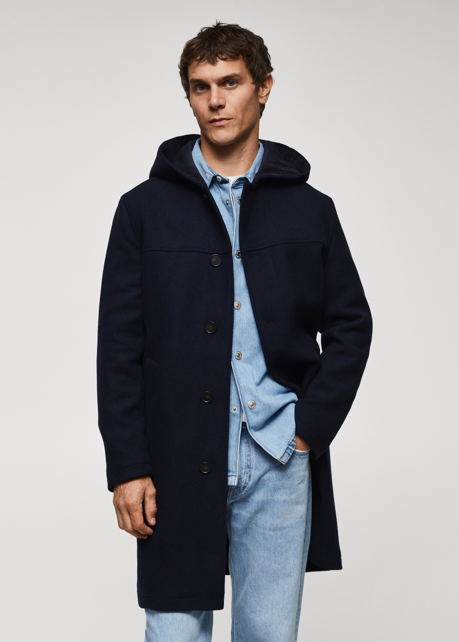 Recycled wool coat with hood Men MANGO Armenia