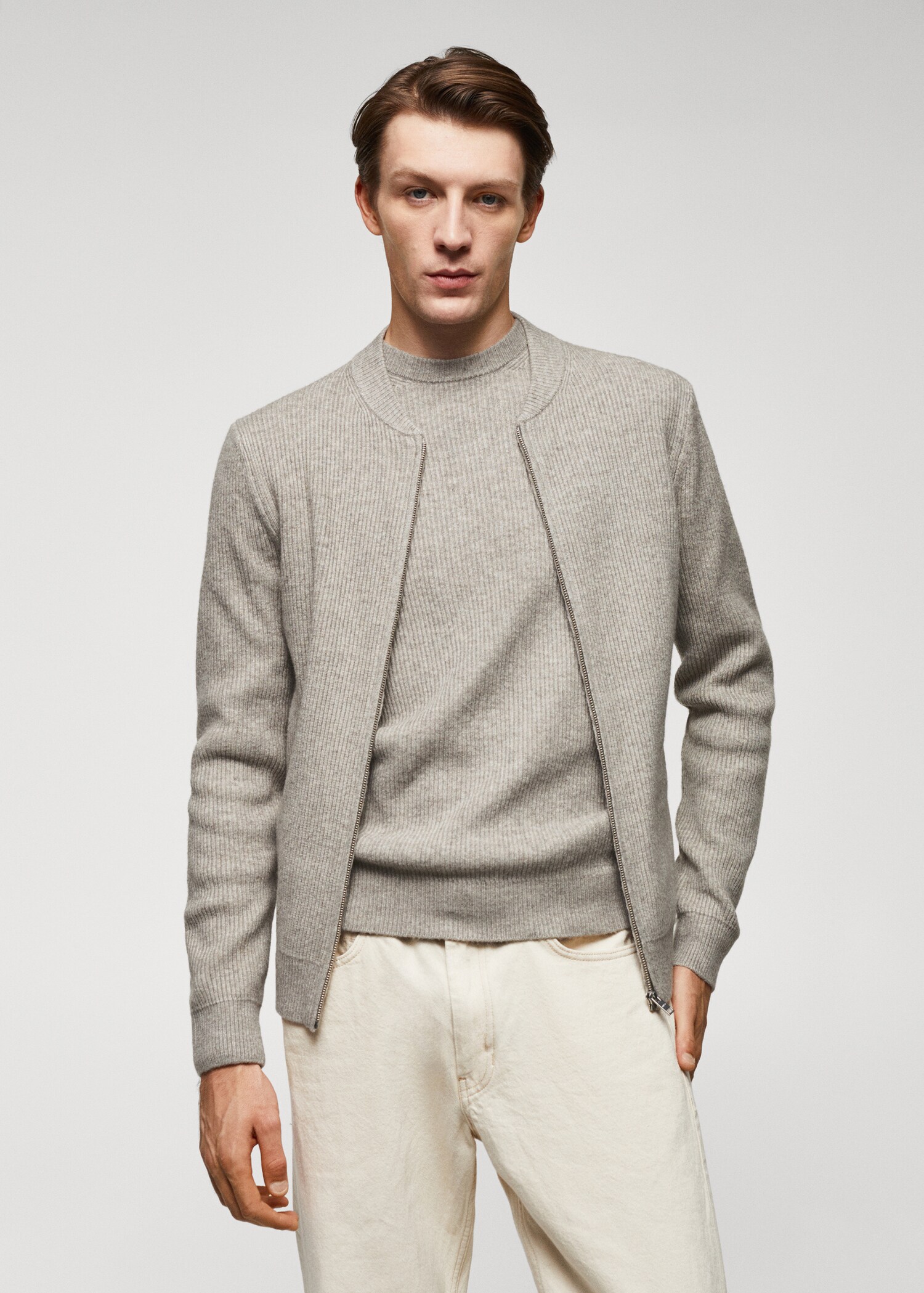 Cardigan canalé mezcla lana - Plano medio