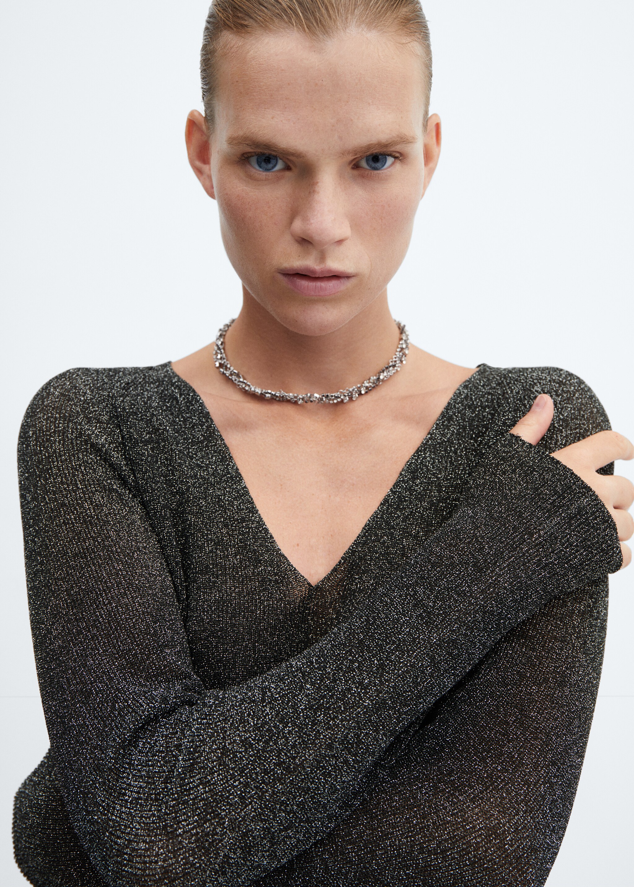 V-neck lurex sweater - Details of the article 1