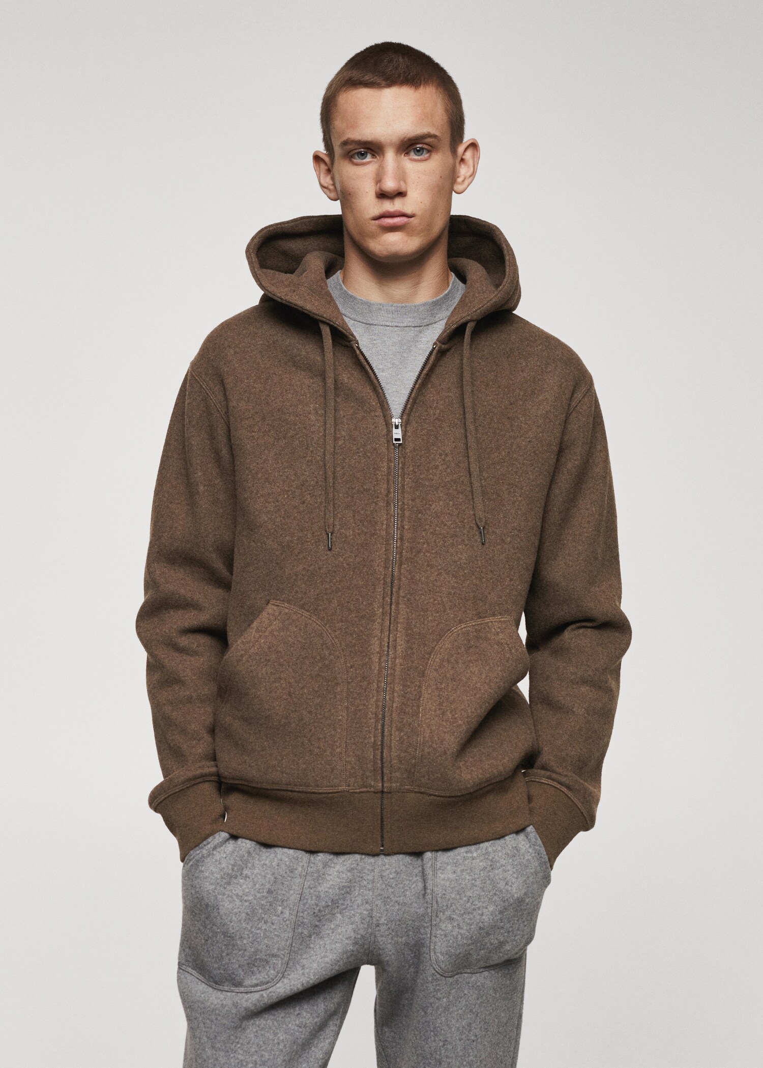 Sweat-shirt capuche laine mélangée - Plan moyen