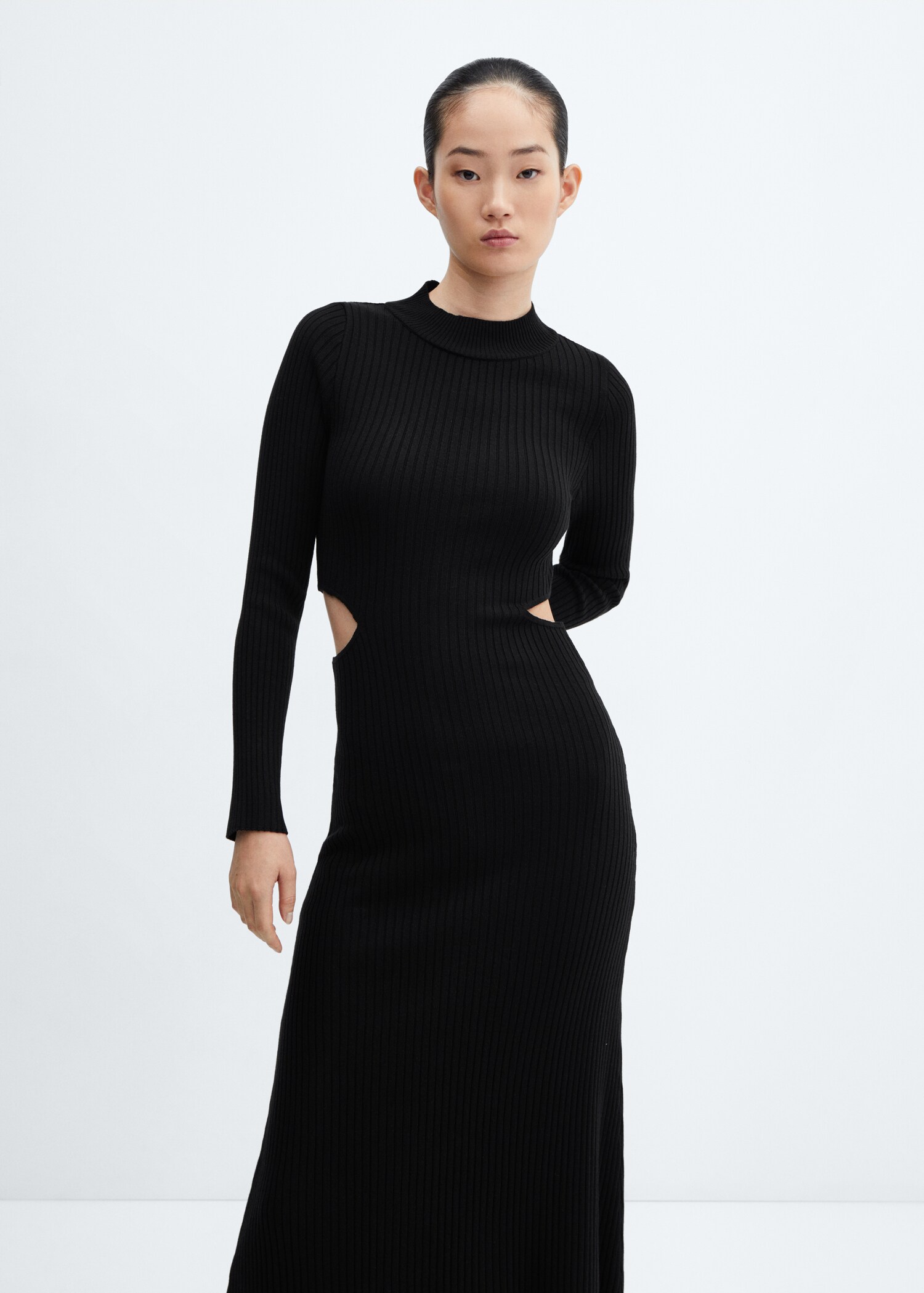 Vestido punto canalé aberturas - Plano medio