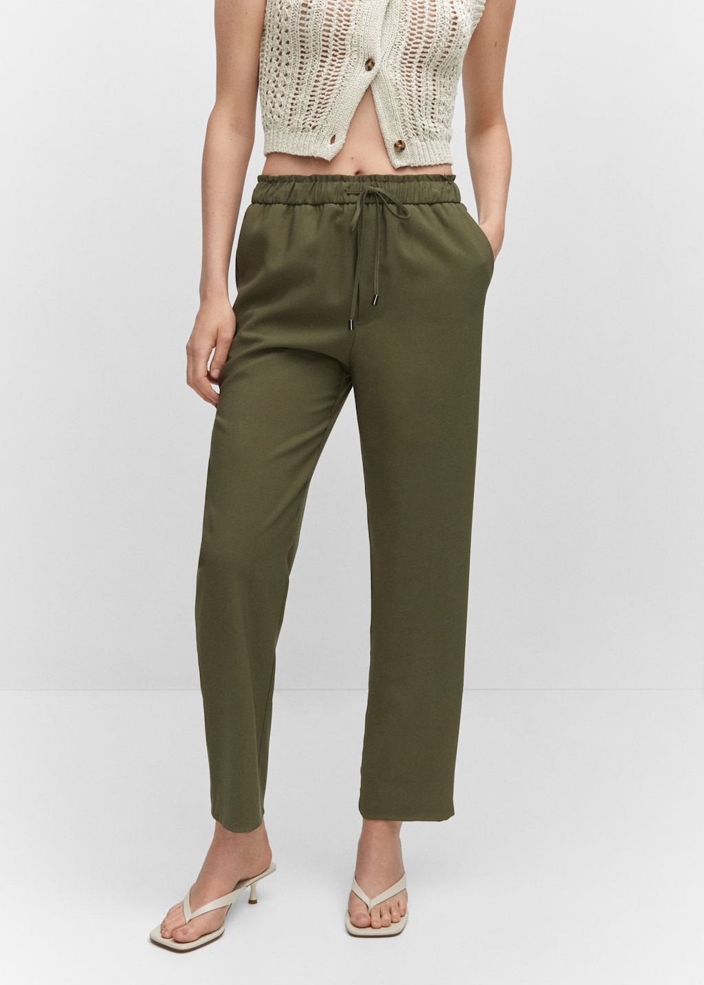 Flowy straight fit trousers with bow Women MANGO Montenegro