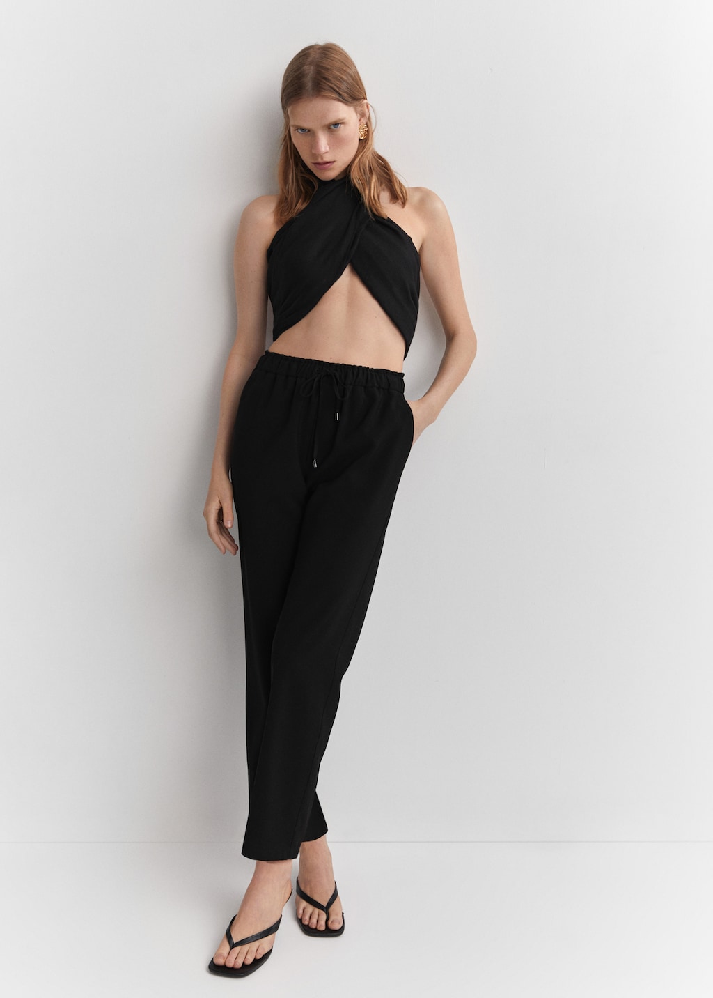 Flowy straight fit trousers with bow Women MANGO Mauritius