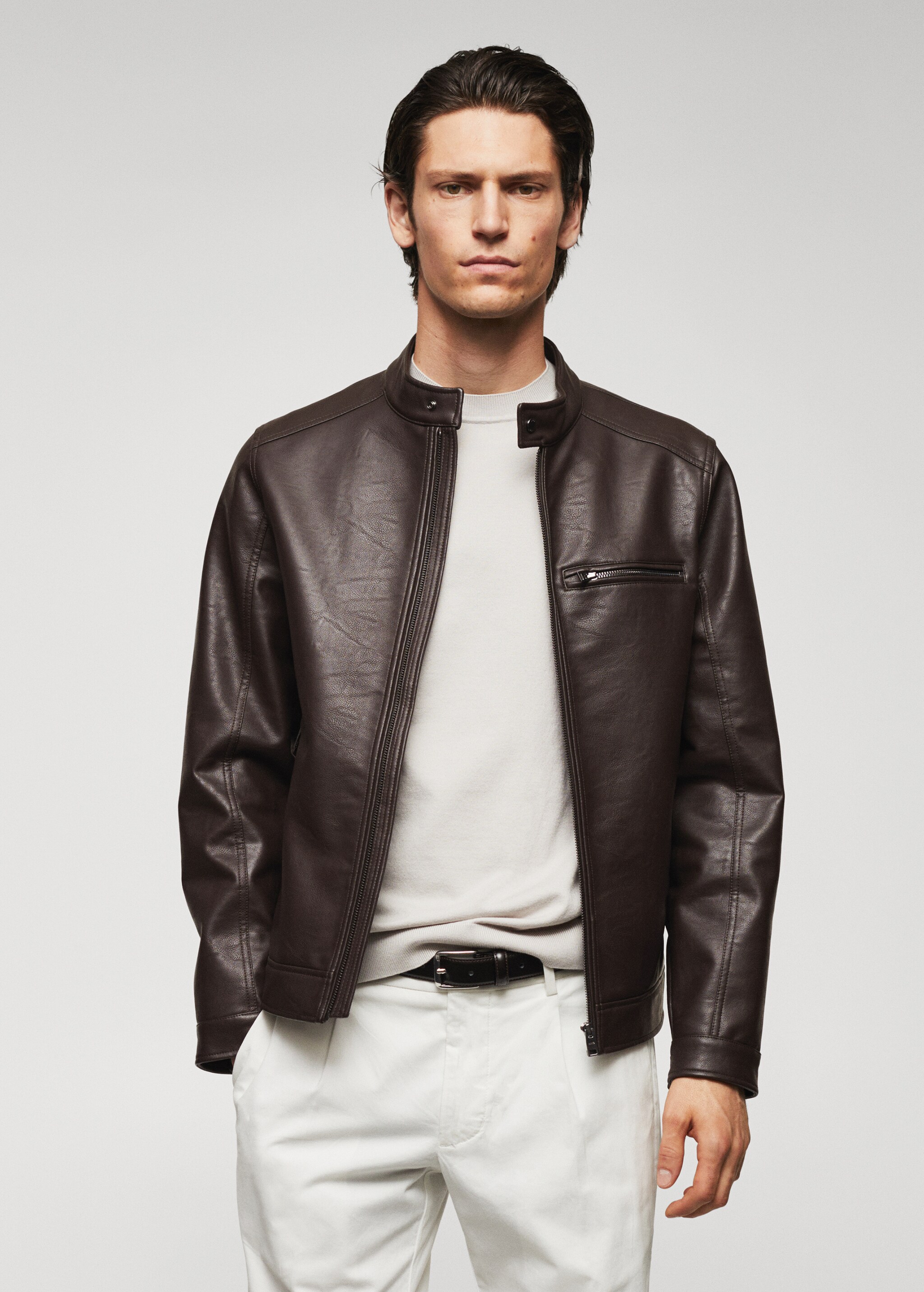 Zipper-Jacke mit Leder-Effekt - Mittlere Ansicht