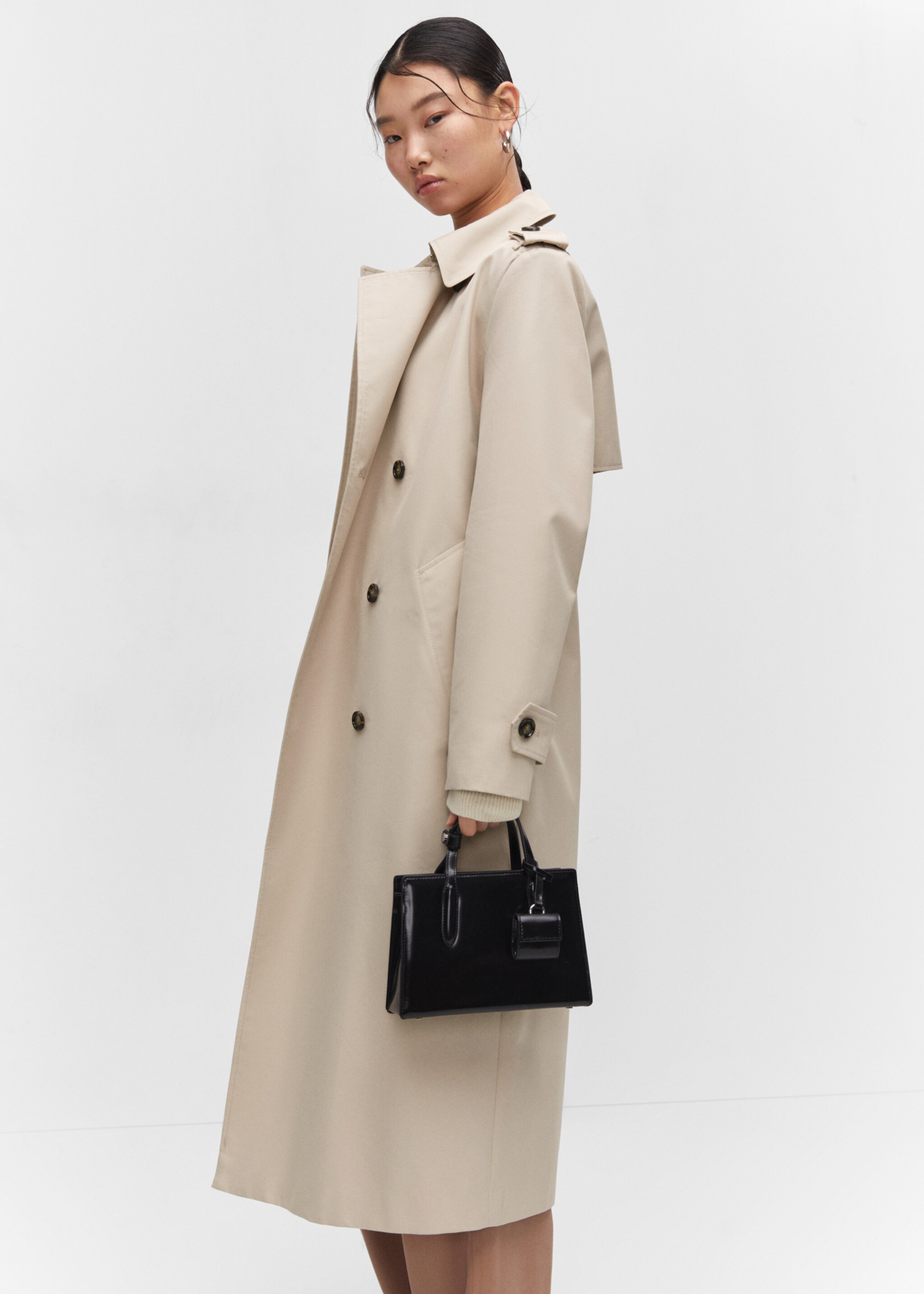 Waterproof double-breasted trench coat - Details of the article 2, Light/Pastel Grey. Ref: 57023775-00.