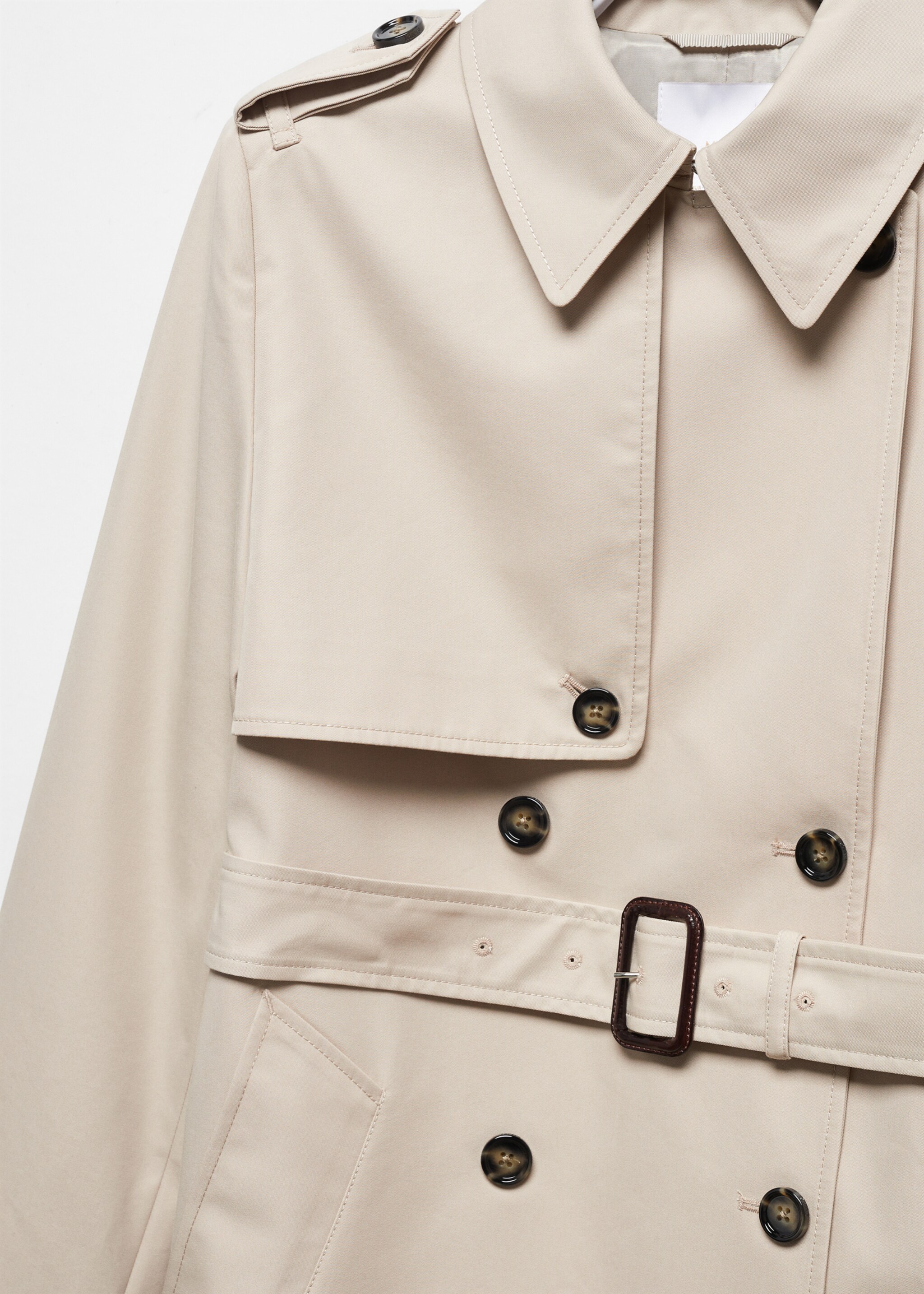 Waterproof double-breasted trench coat - Details of the article 8, Light/Pastel Grey. Ref: 57023775-00.