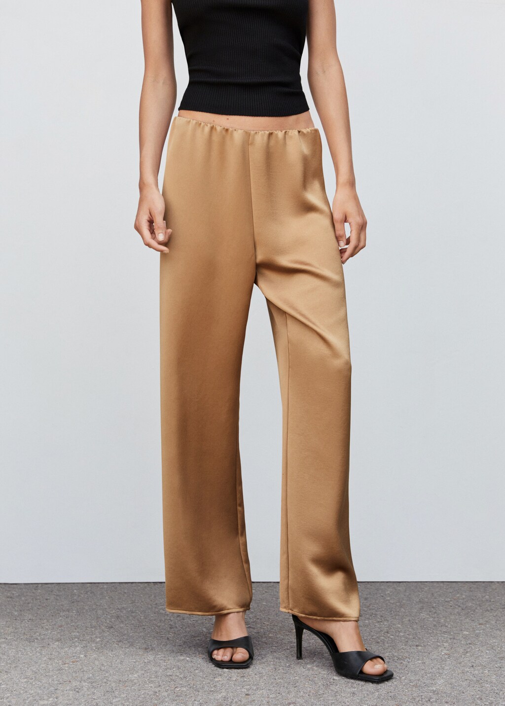 Stretch Satin Pants w/ Elastic Waist and Pockets