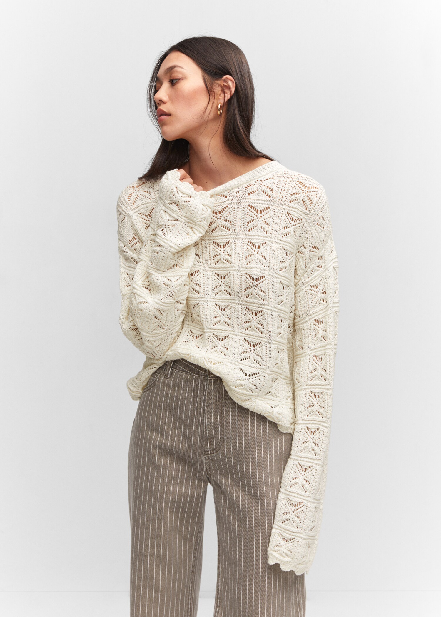 Open work-detail sweater - Medium plane