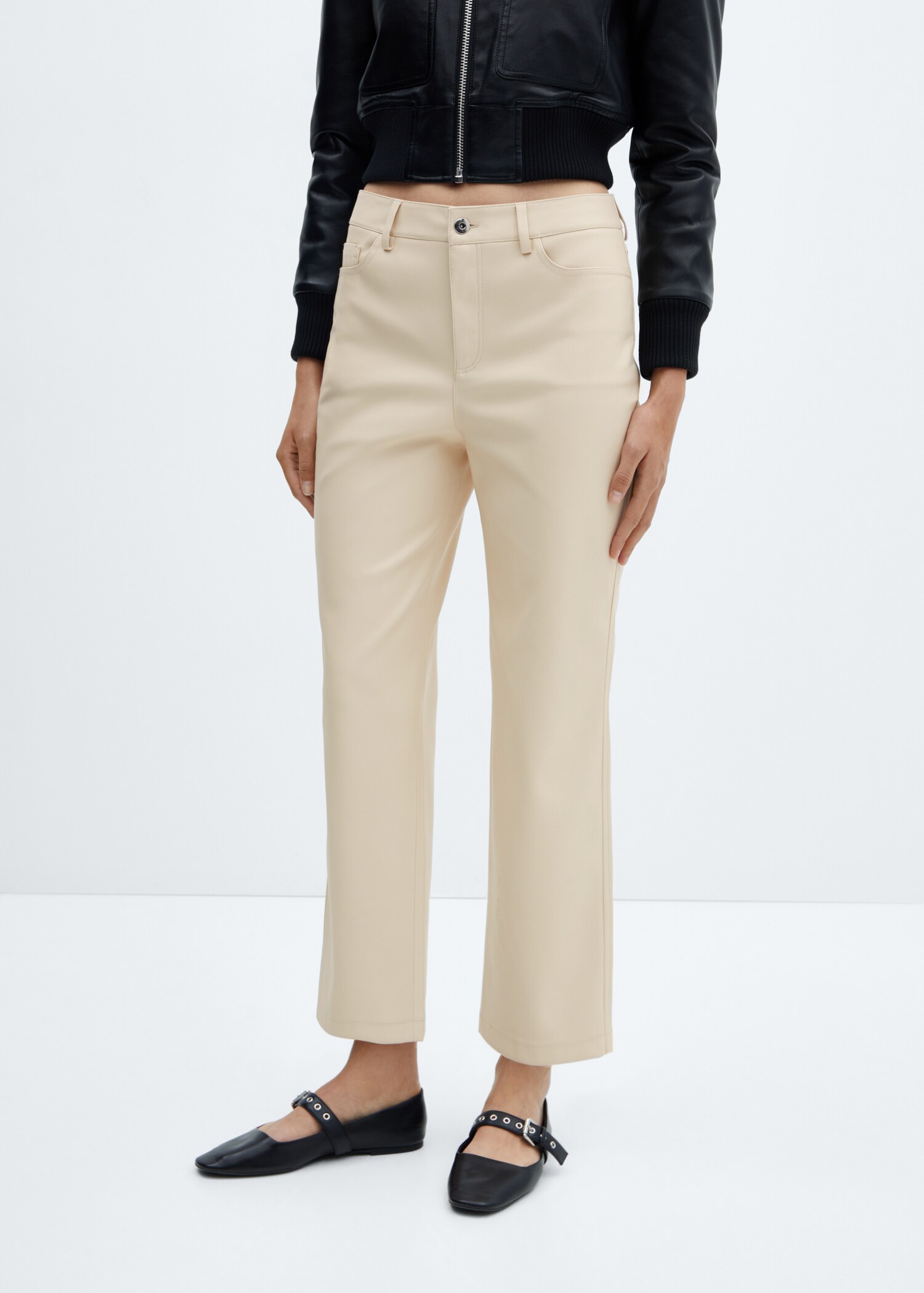 Leather-effect straight trousers - Medium plane