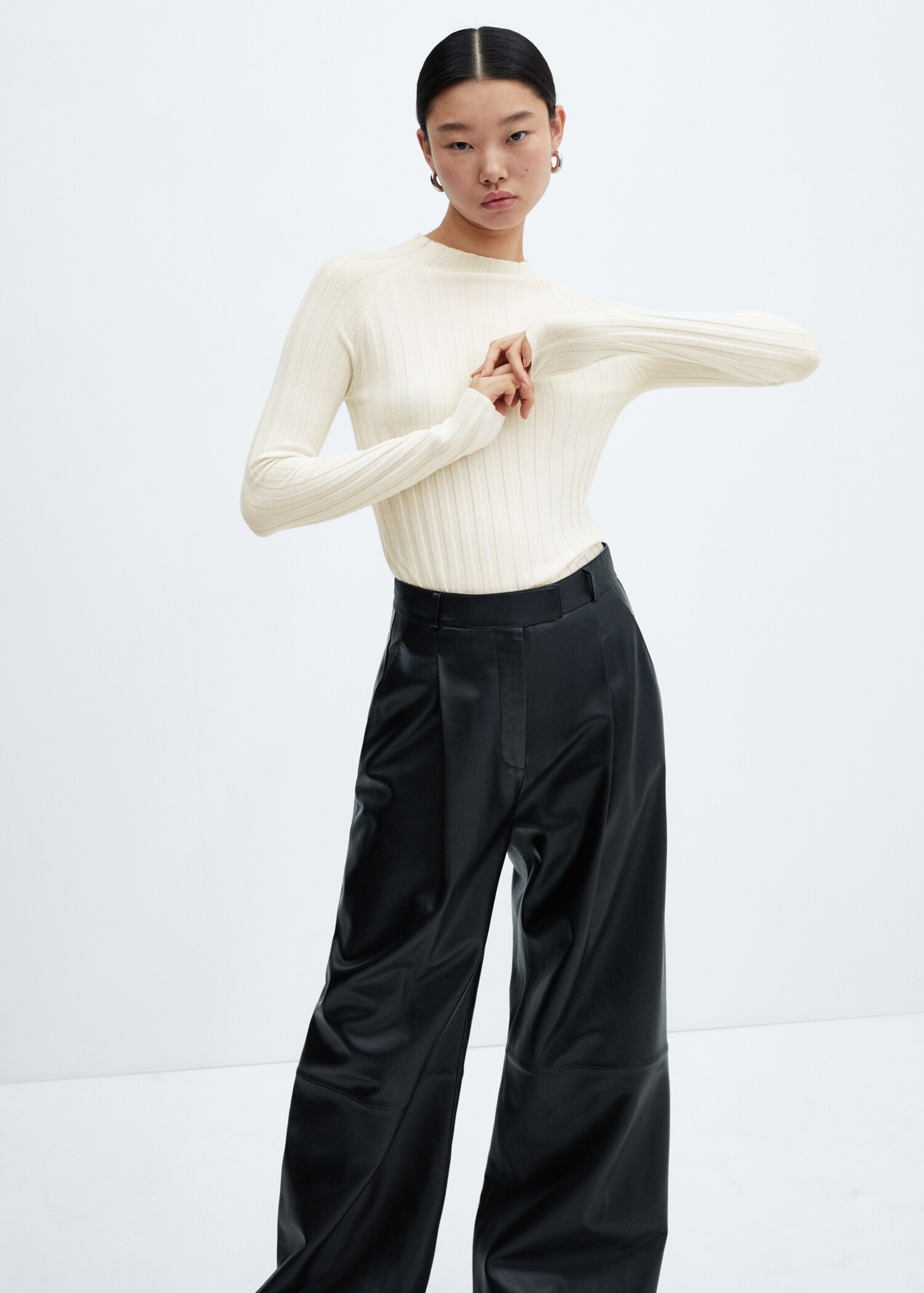 Perkins-neck rib-knit  sweater - Medium plane