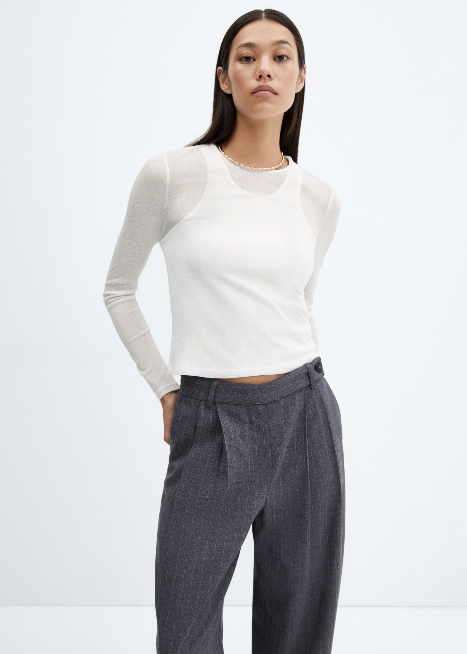 Contrasting cotton-blend T-shirt - Medium plane