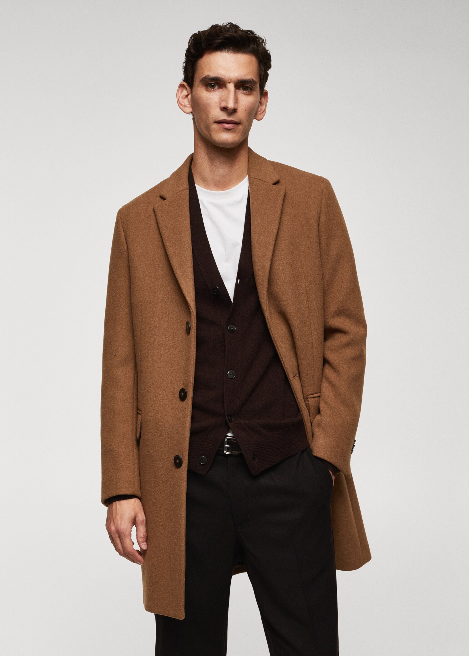 Long recycled wool coat - Medium plane