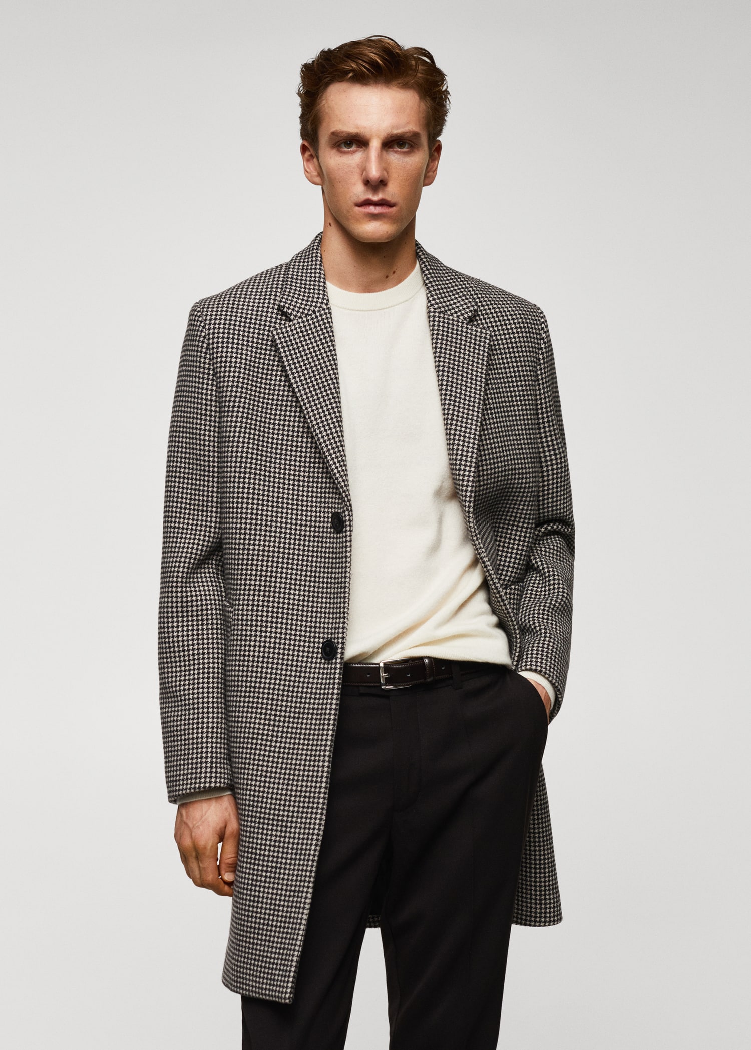 Houndstooth wool-blend coat