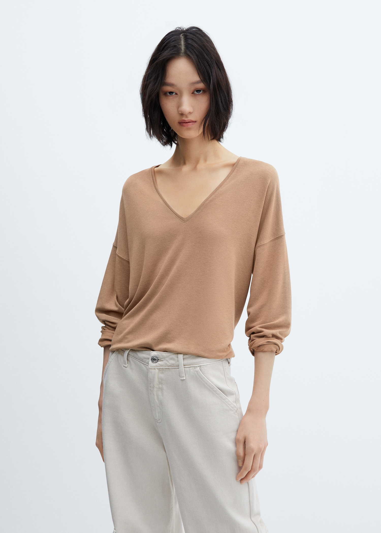 Blouse Haut Manche Longue Col V Manches Longues Manches à Volants