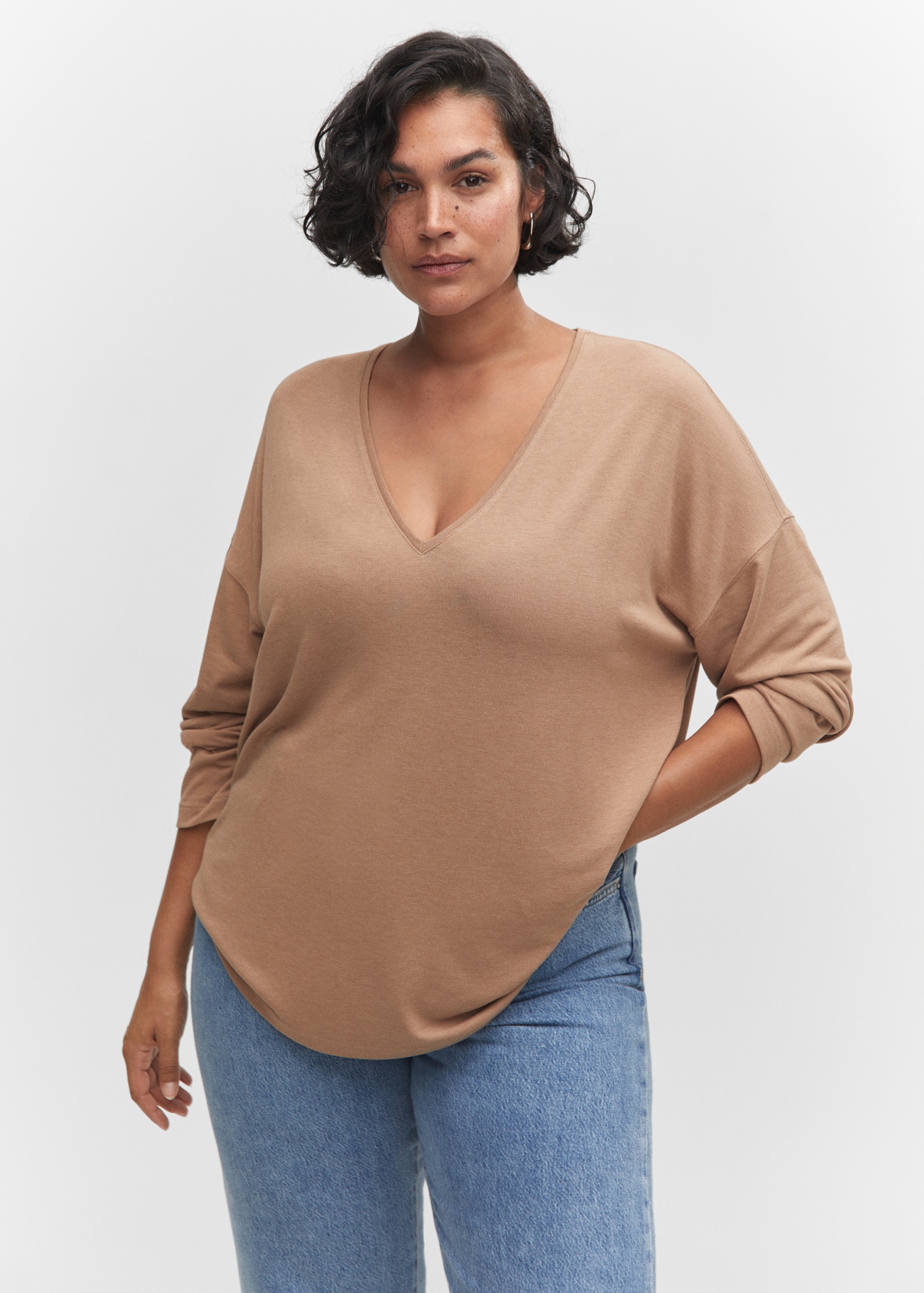 T-shirt manches longues col V Femme MANGO France (La Réunion)