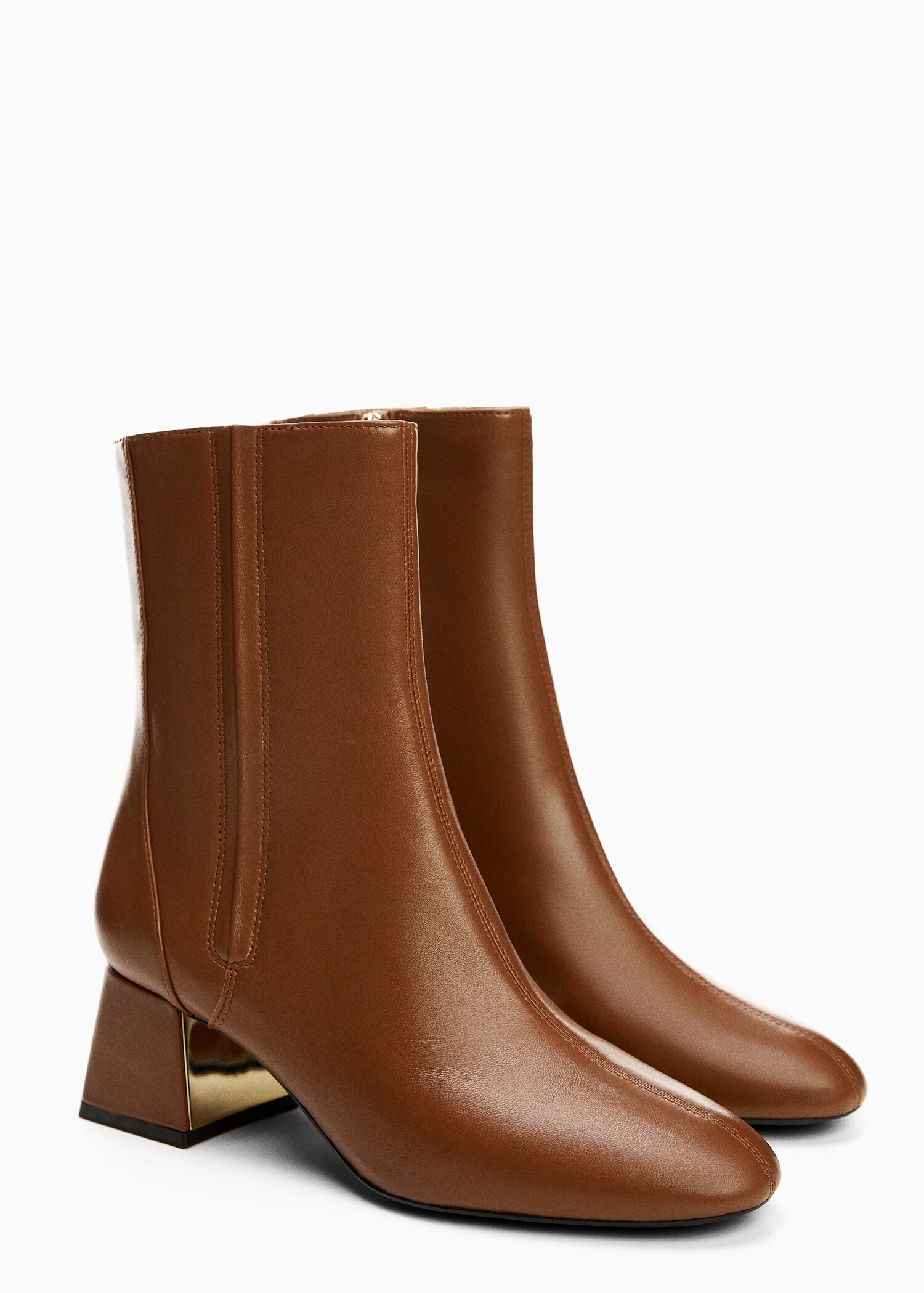Lederstiefelette mit Metallic-Absatz - Mittlere Ansicht