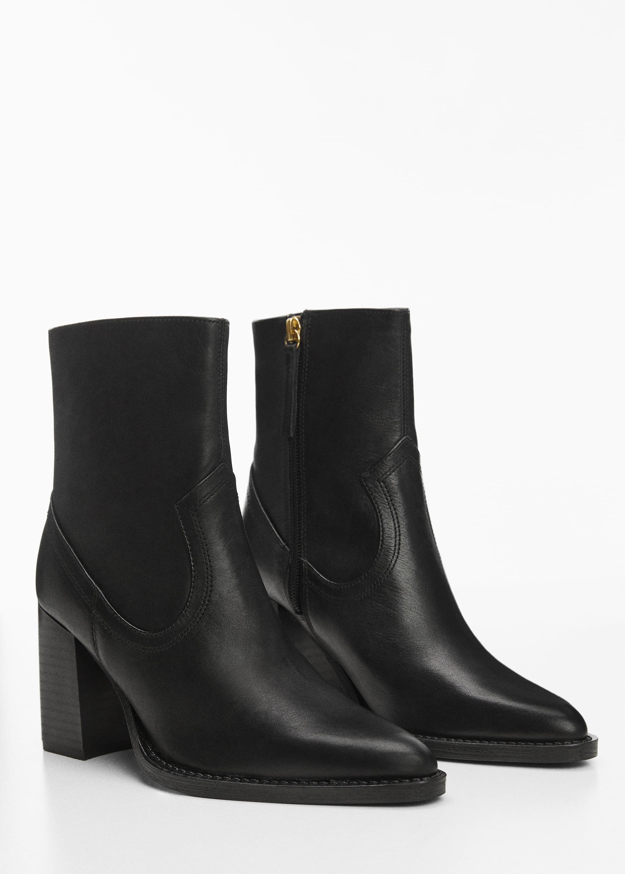 Leather ankle boots with block heel - Medium plane