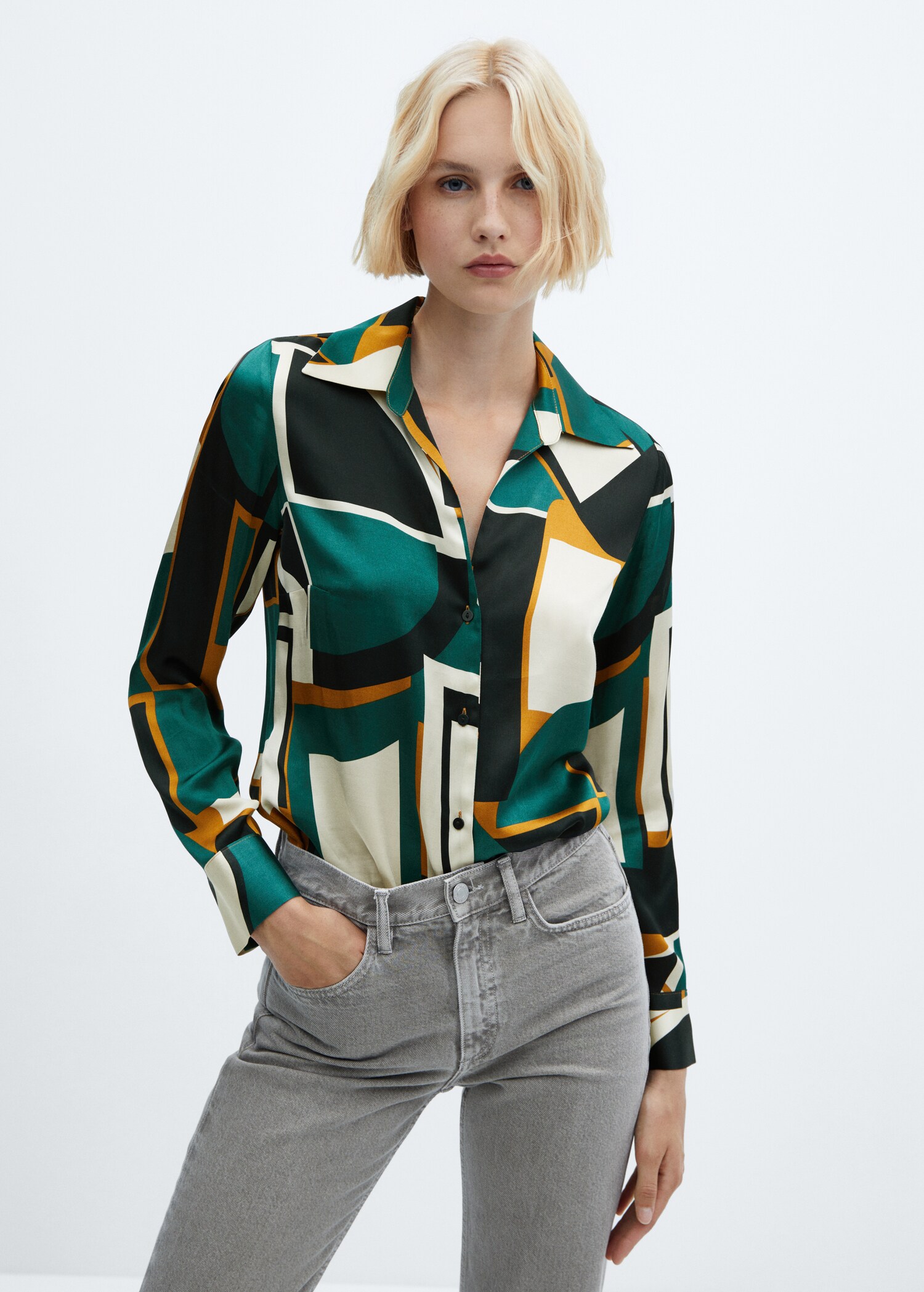 Chemise satinée en imprimé géométrique - Plan moyen