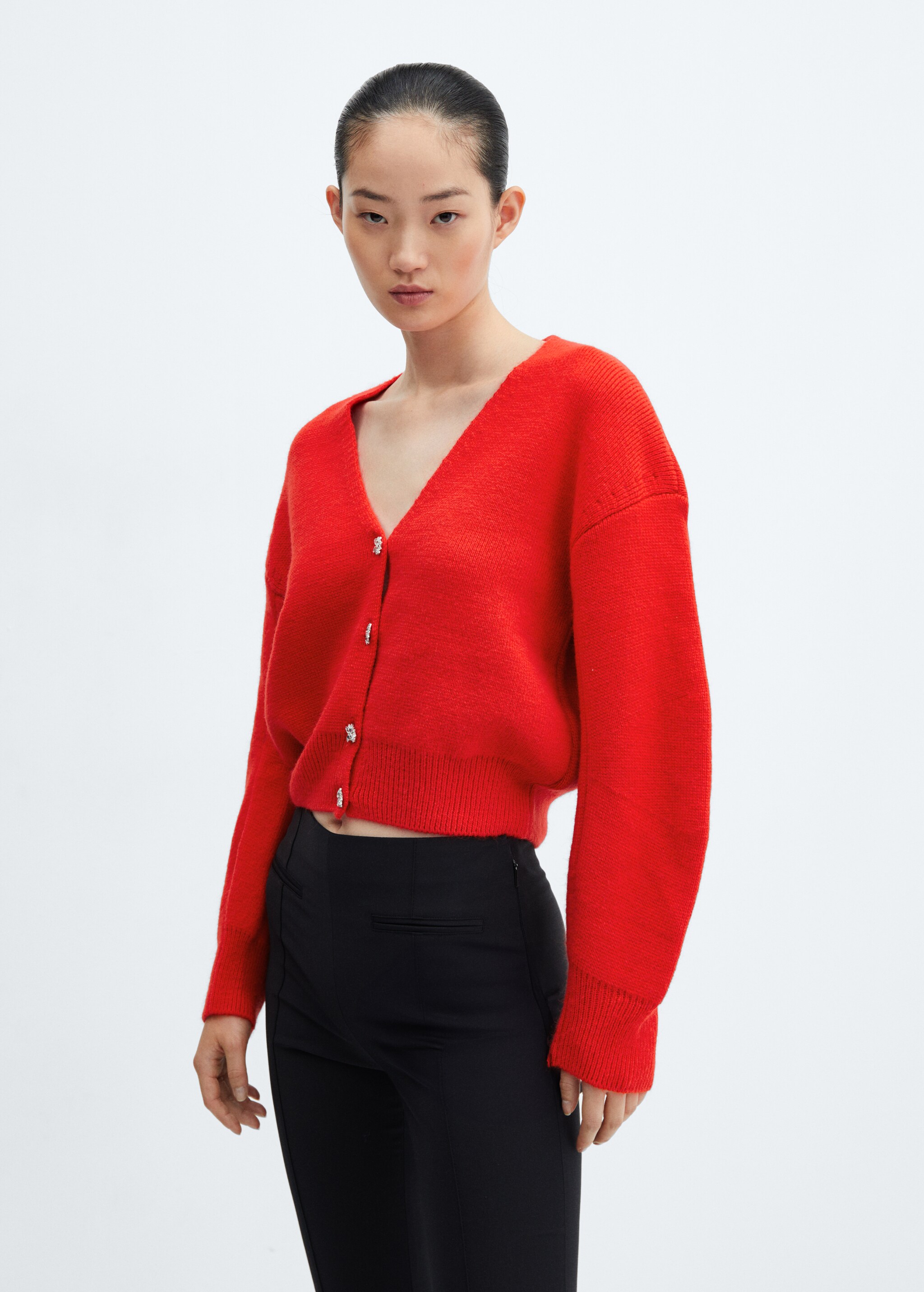 Knitted cardigan with jewel button  - Medium plane