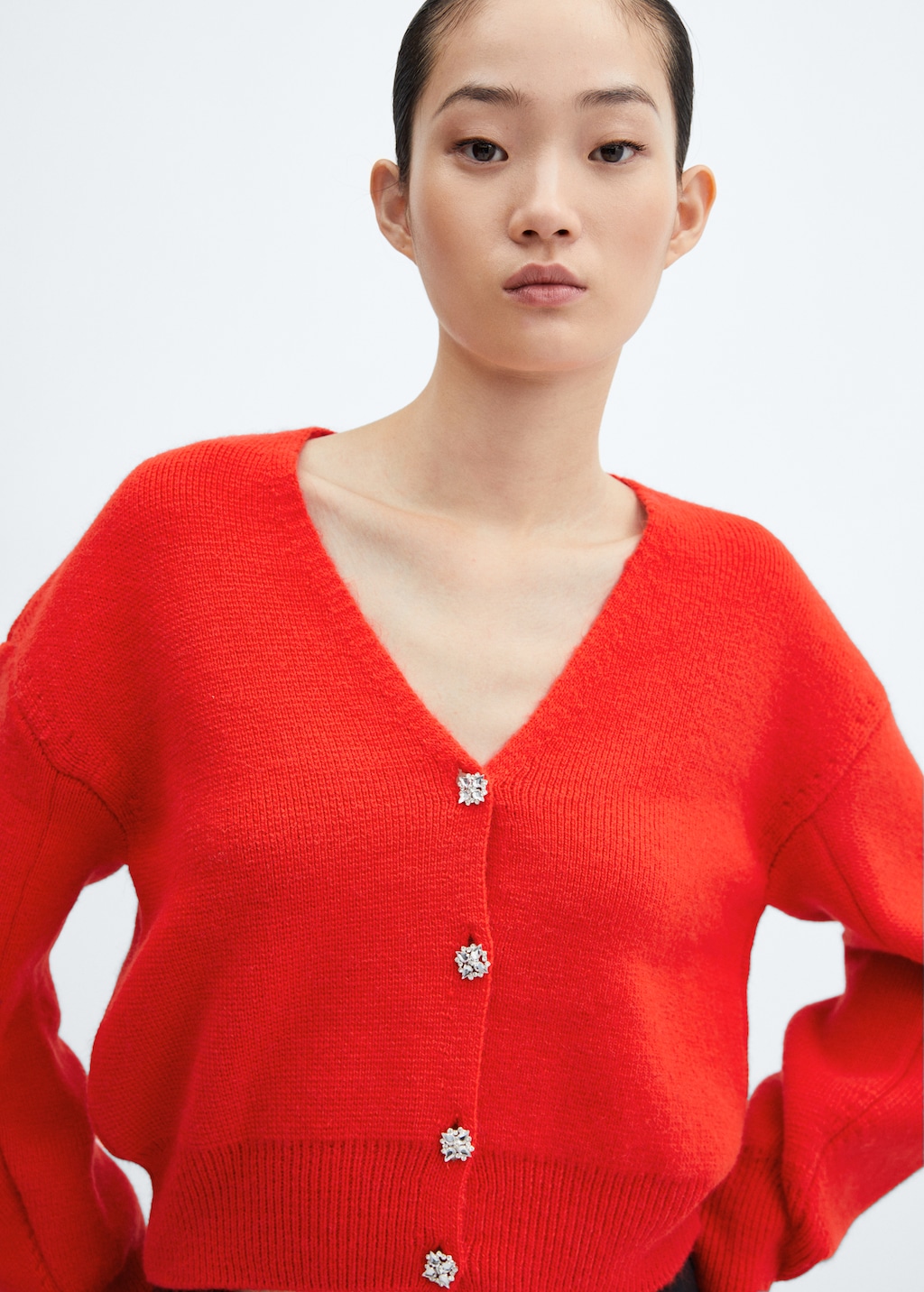 Knitted cardigan with jewel button - Women | MANGO Montenegro