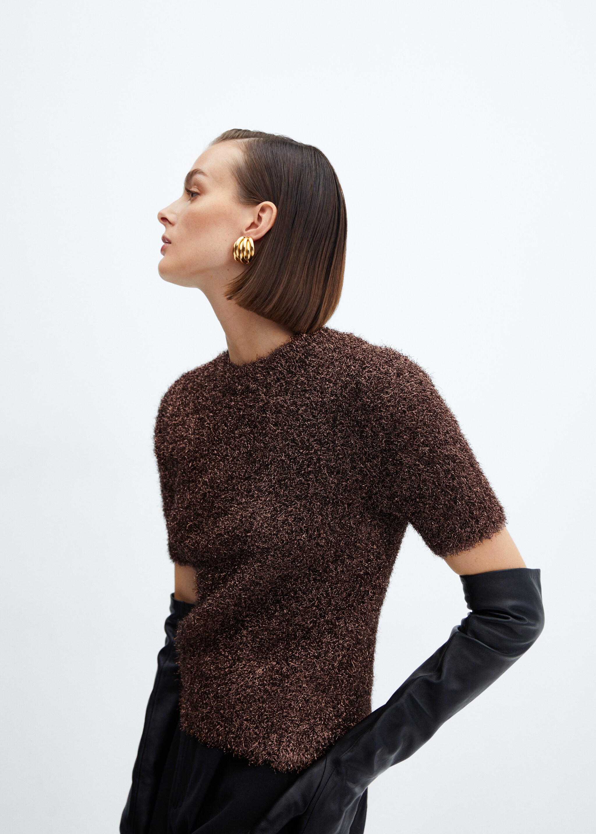 Short-sleeved lurex sweater - Plan mediu