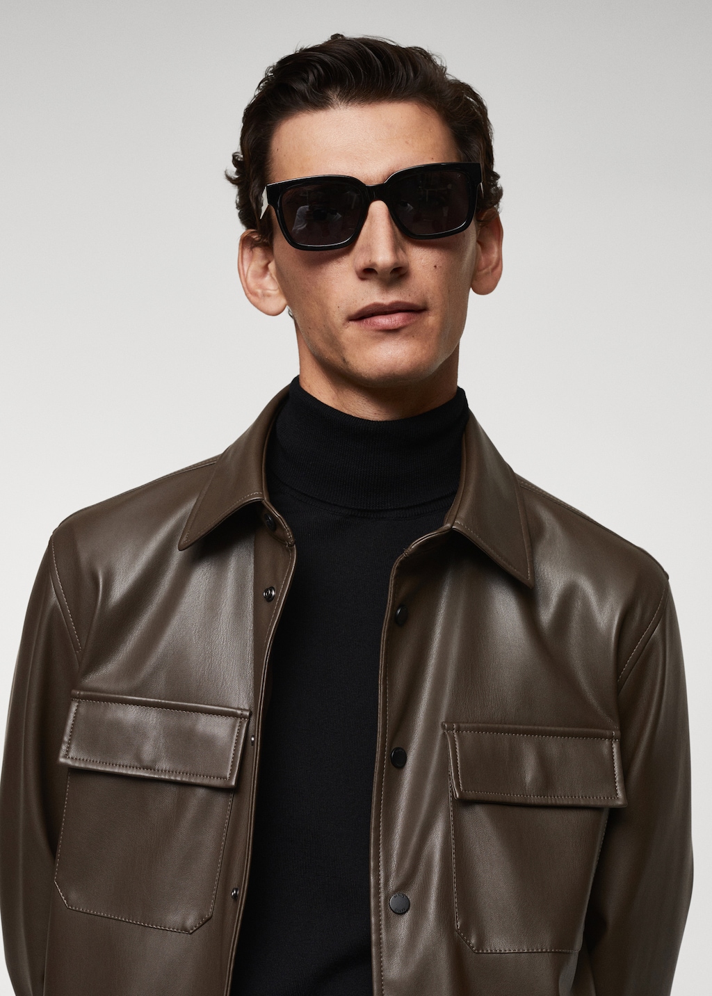 Leather-effect overshirt - Men | MANGO Georgia