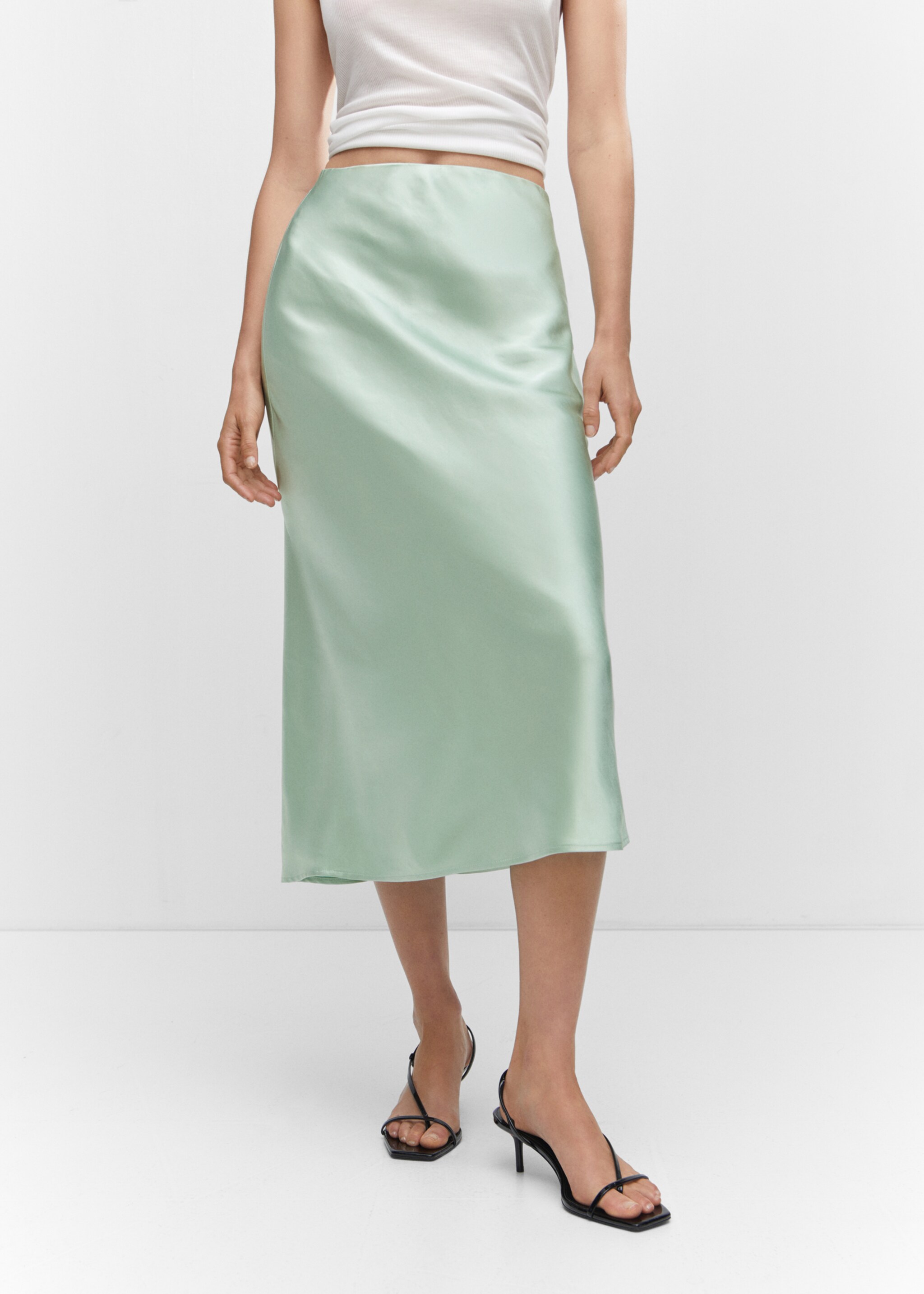 Midi satin skirt - Medium plane, Aqua Green. Ref: 57030409-00.