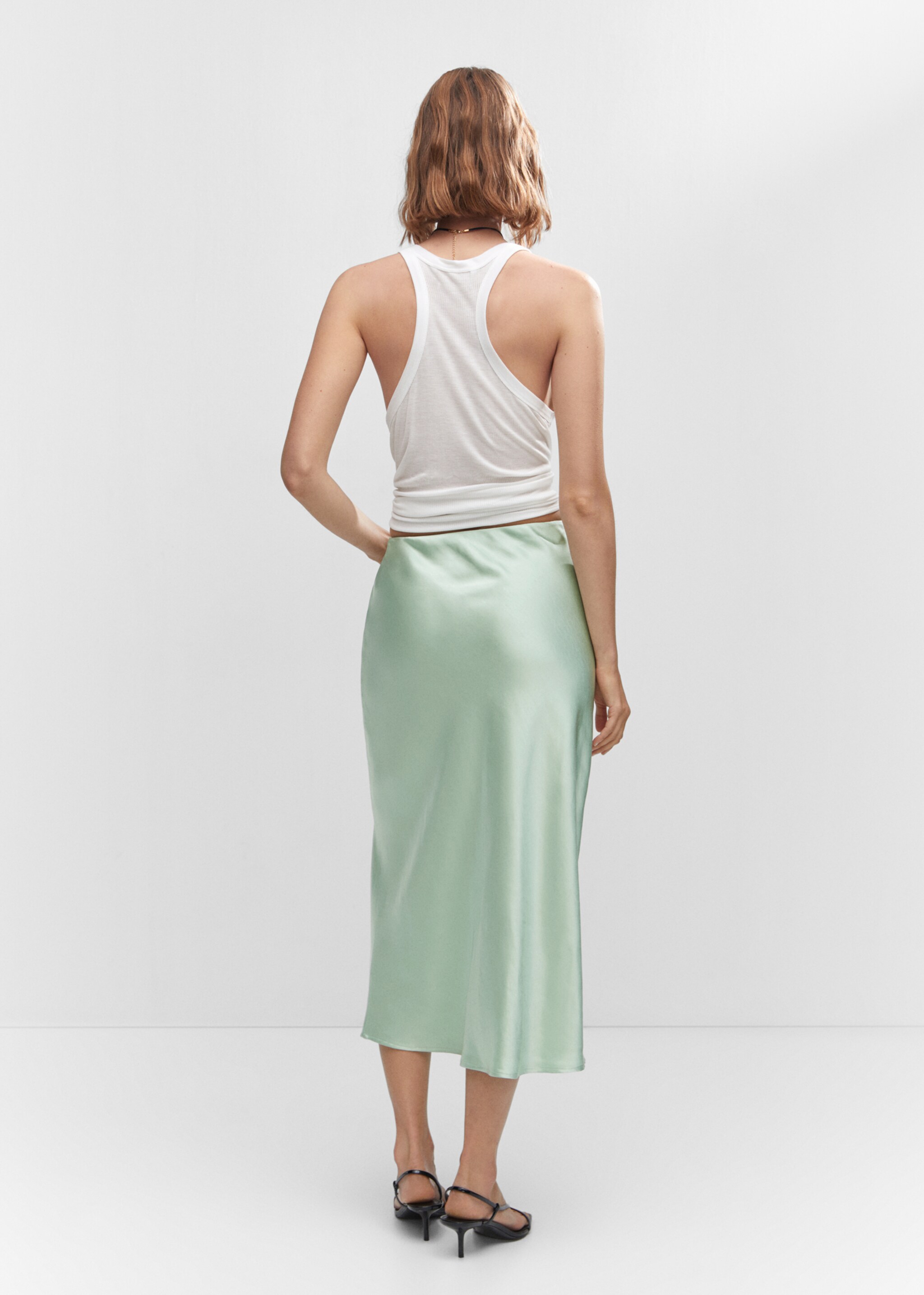 Midi satin skirt - Reverse of the article, Aqua Green. Ref: 57030409-00.