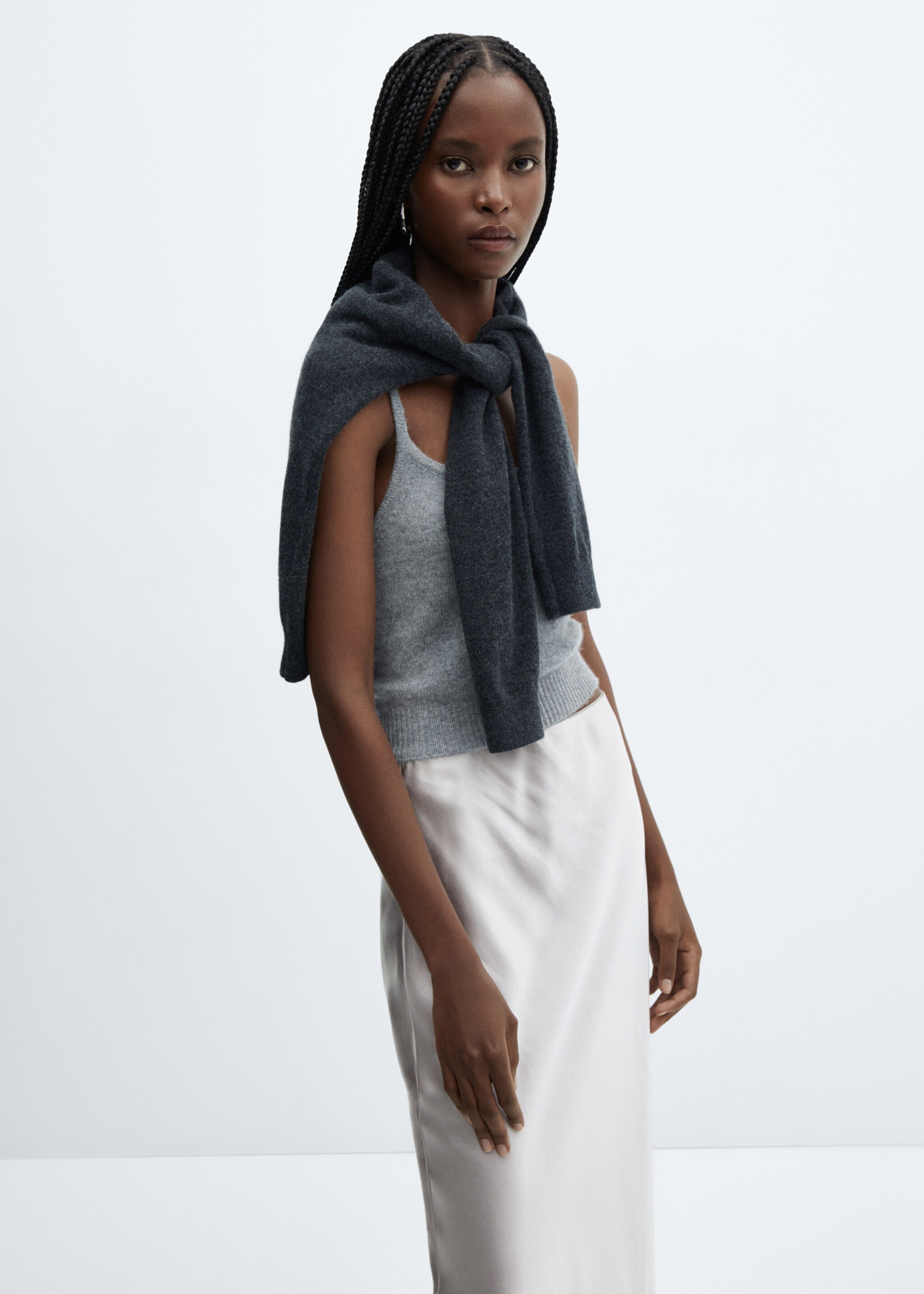 Midi satin skirt - Details of the article 1, Grey. Ref: 57030409-00.