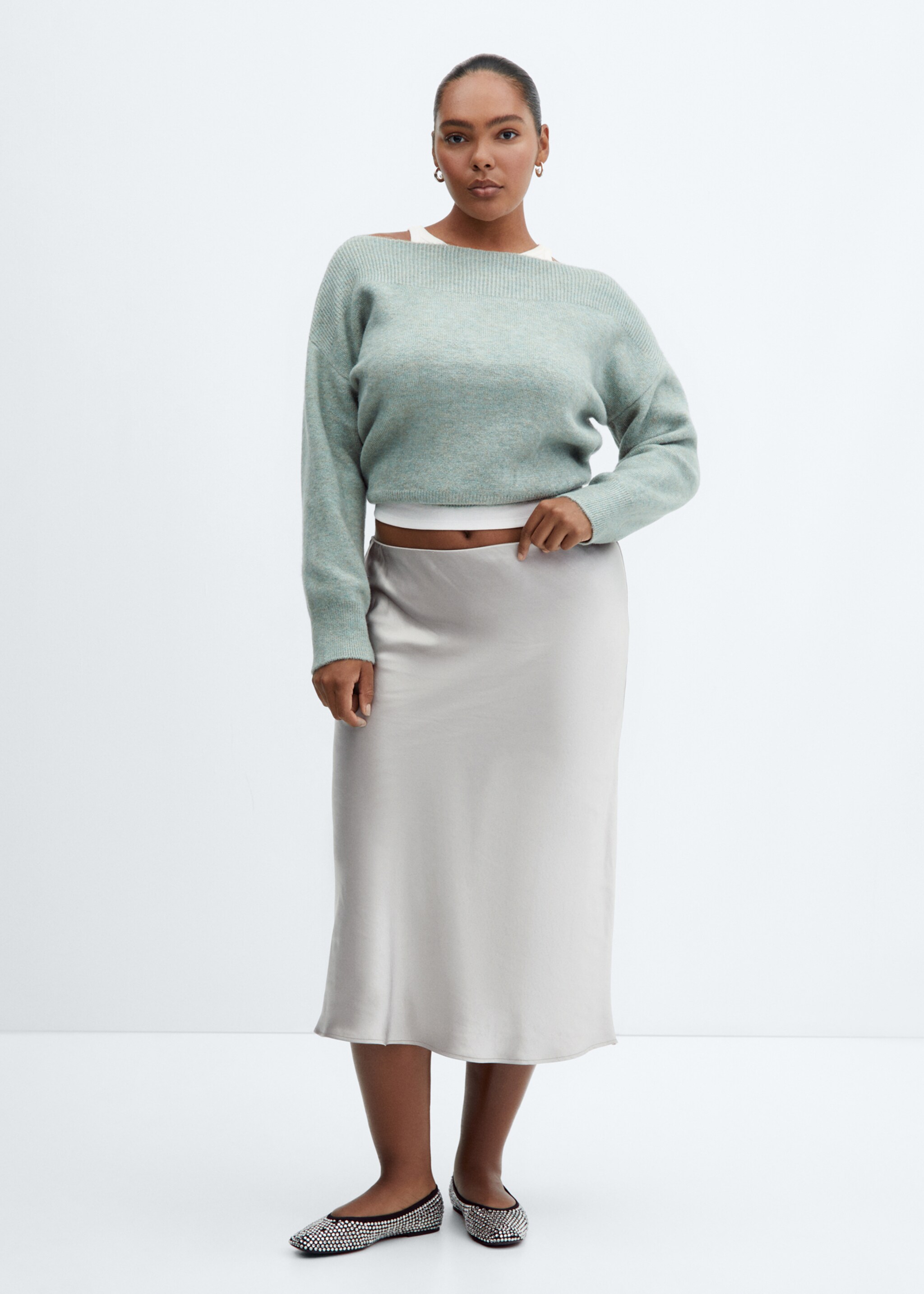 Midi satin skirt - Details of the article 3, Grey. Ref: 57030409-00.