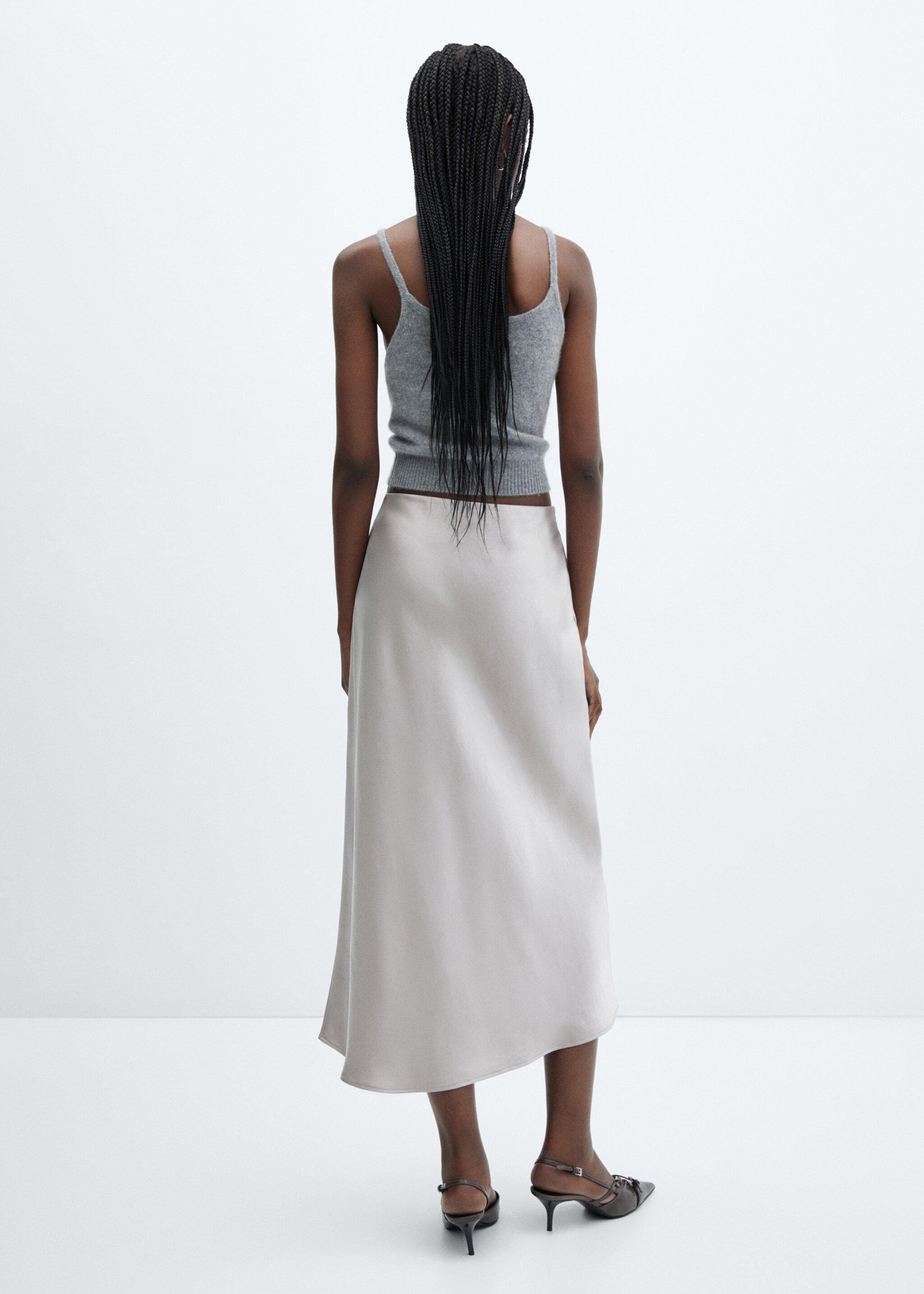 Midi satin skirt - Reverse of the article, Grey. Ref: 57030409-00.
