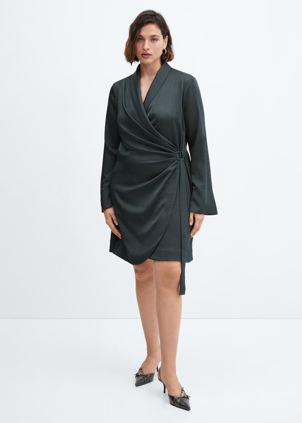 Satin wrap dress with buckle Women MANGO Moldova