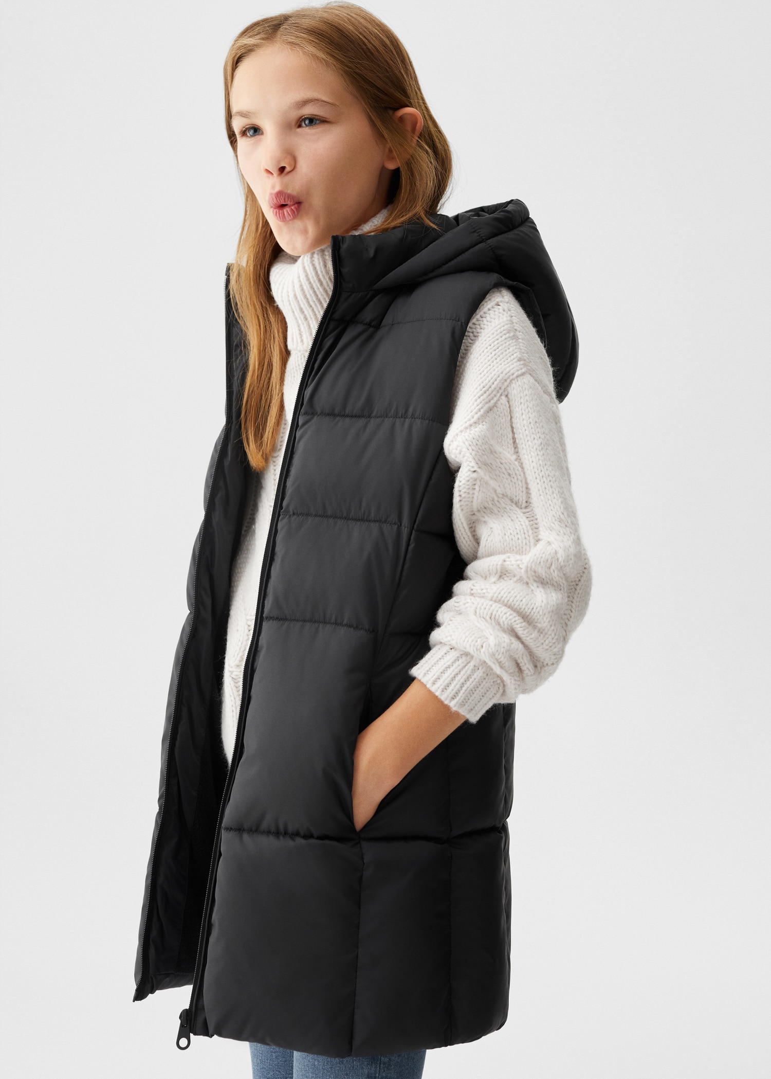 Outfit Chaleco Acolchado Largo Negro Chaleco Acolchado Largo