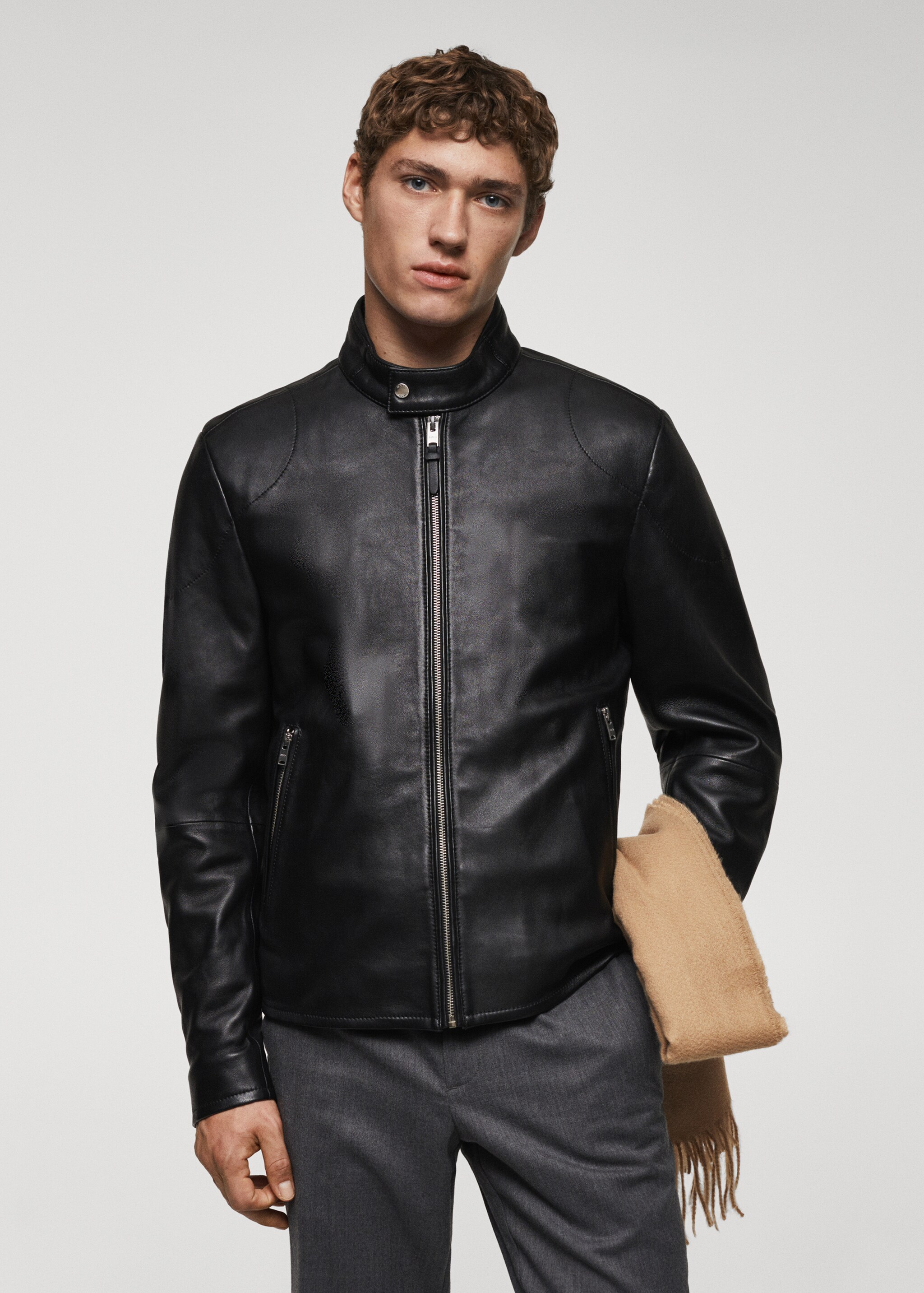 Zip-detail leather biker jacket - Medium plane