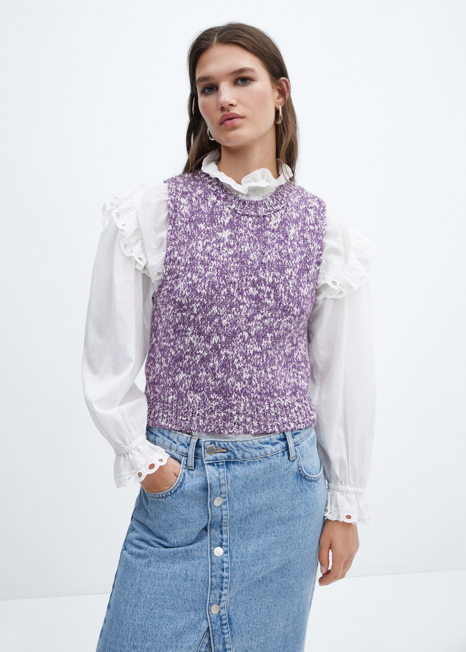 Flecked knitted waistcoat - Plan mediu