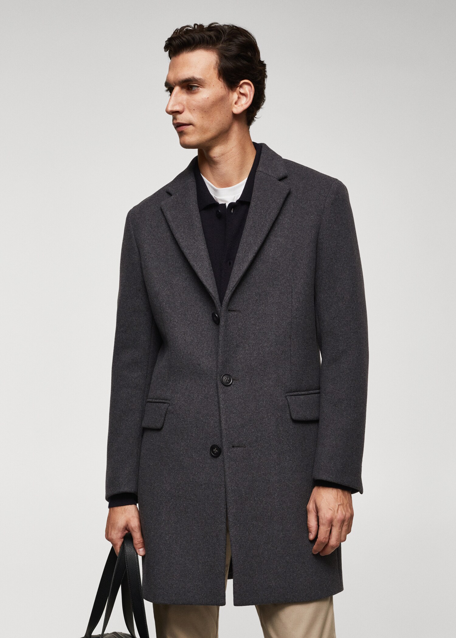 Manteau long laine recyclée - Plan moyen