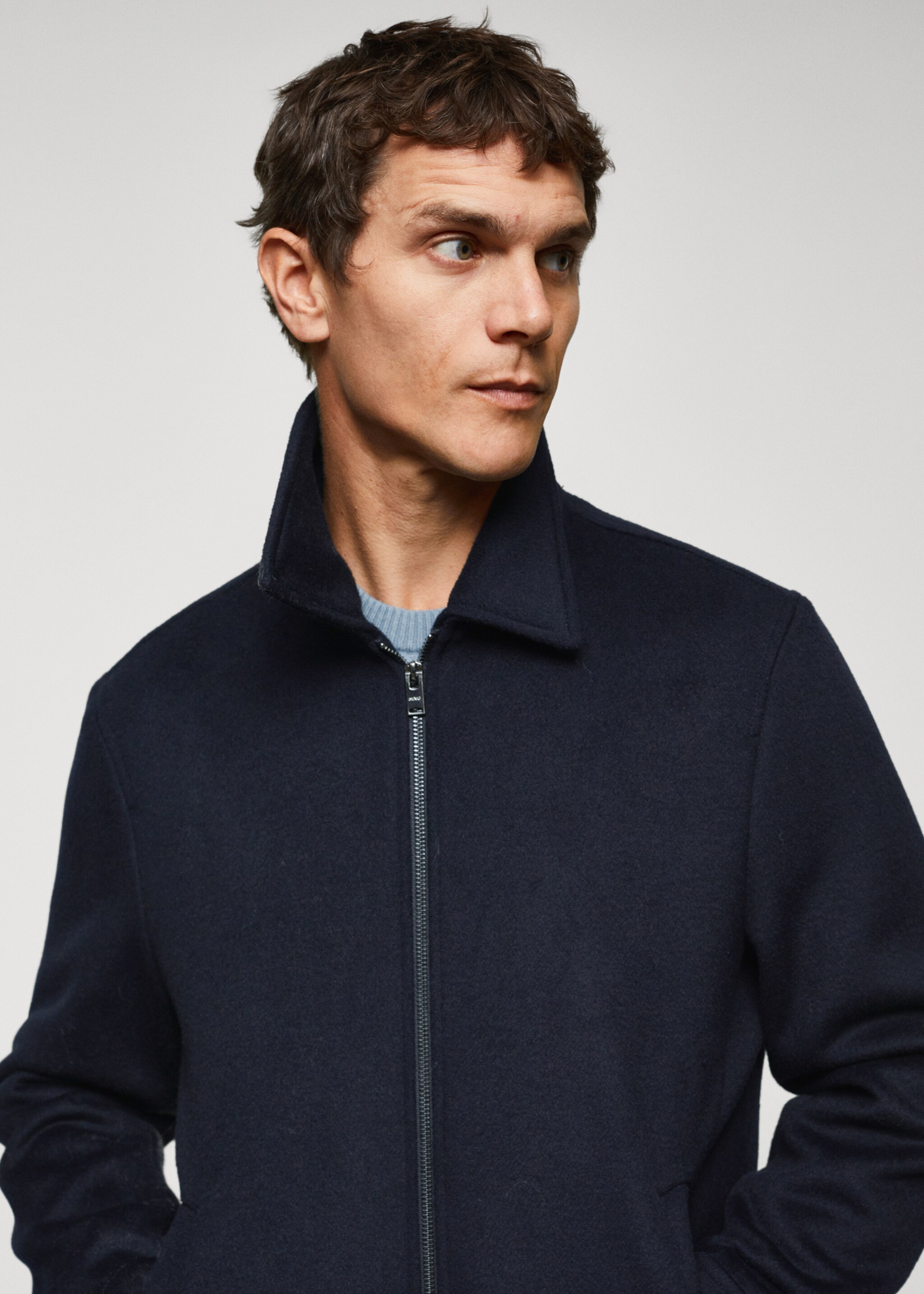 Straight recycled wool jacket - Details of the article 1, Dark Navy. Ref: 57035950-00.